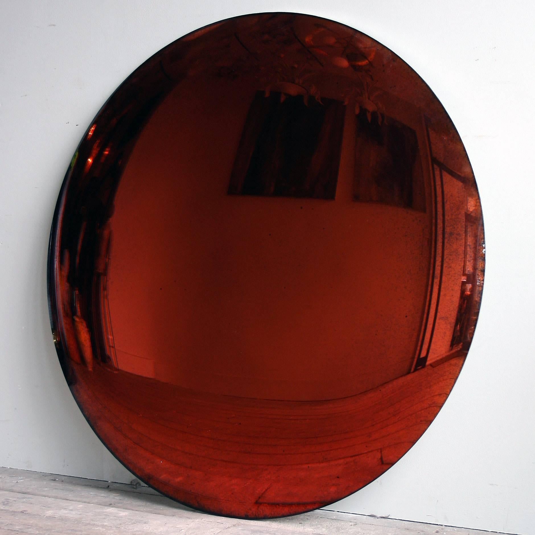 Great Britain (UK) Large Antiqued Copper Convex Mirror For Sale