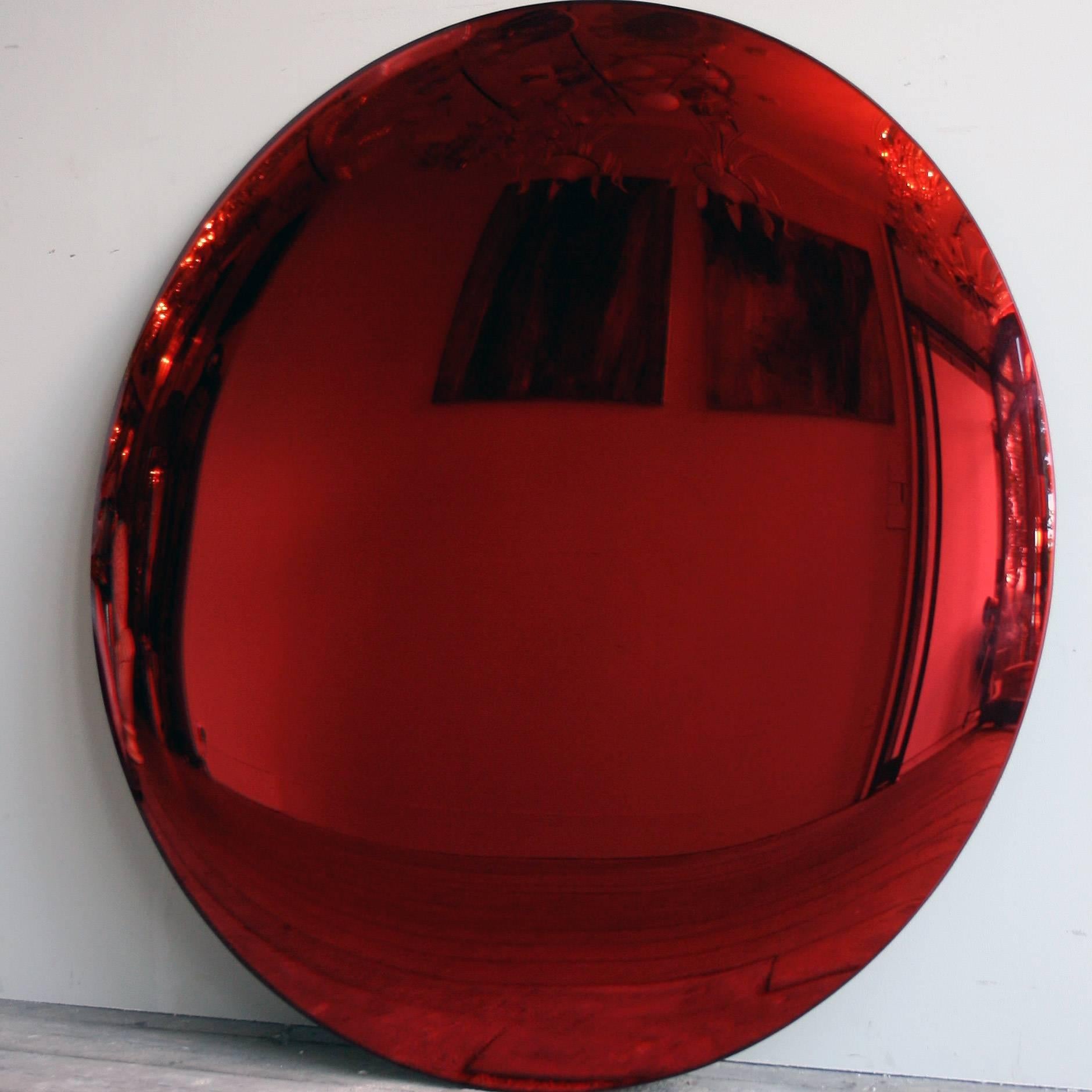 Large Red Convex Mirror In Excellent Condition For Sale In Bagshot, GB