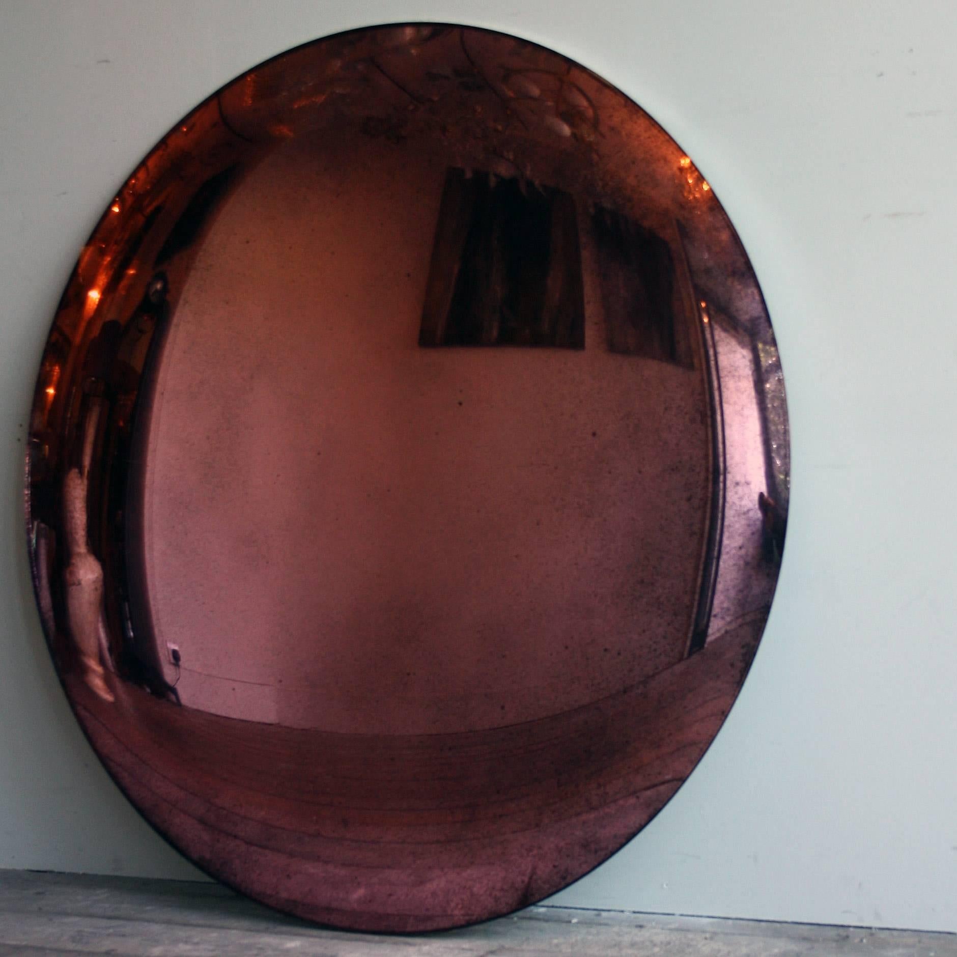 Contemporary Large Antiqued Pink Convex Mirror For Sale