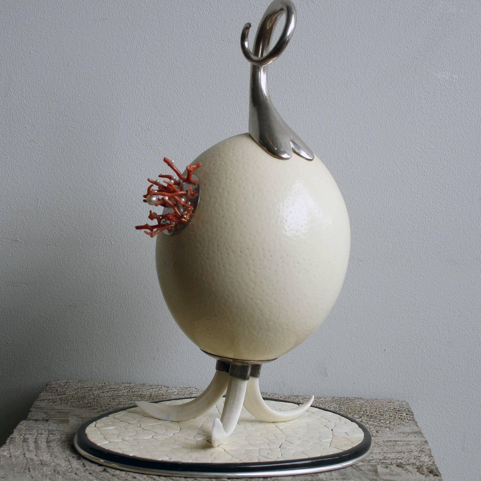 Contemporary Ostrich Egg Sculpture by Glyn Lockett For Sale