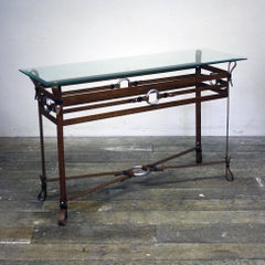Hermes Style Faux Leather Metal Console Table