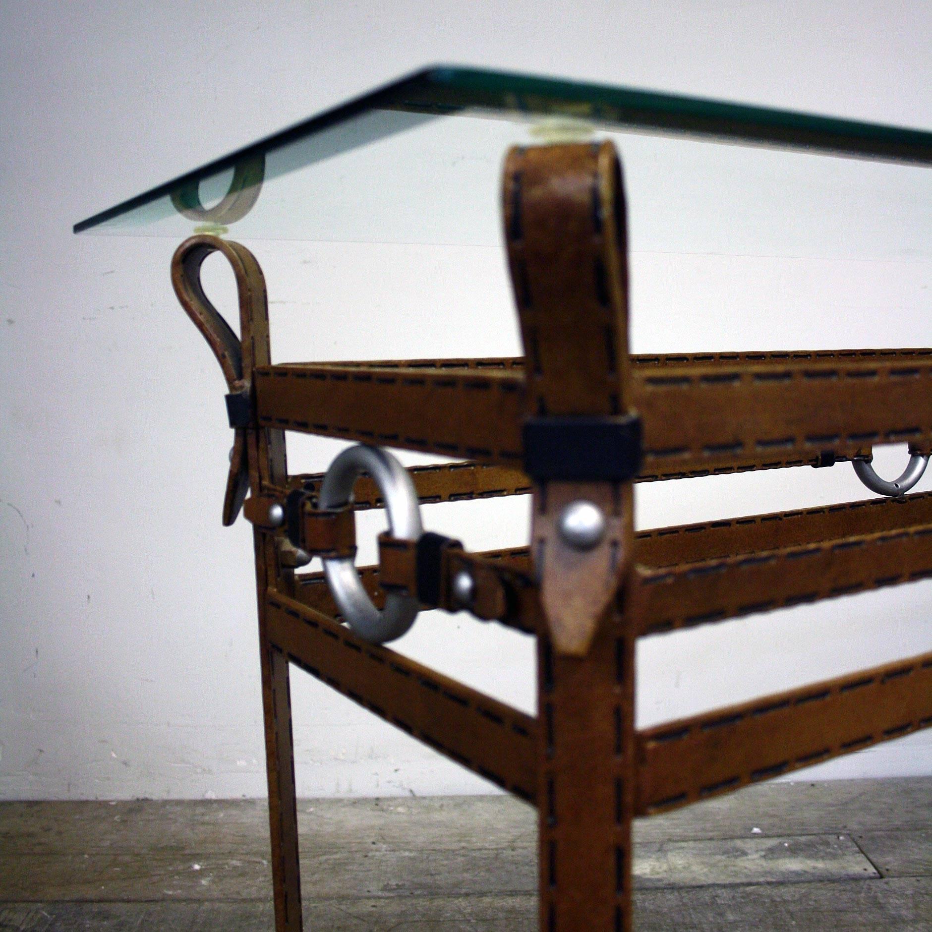 20th Century Hermes Style Faux Leather Metal Console Table