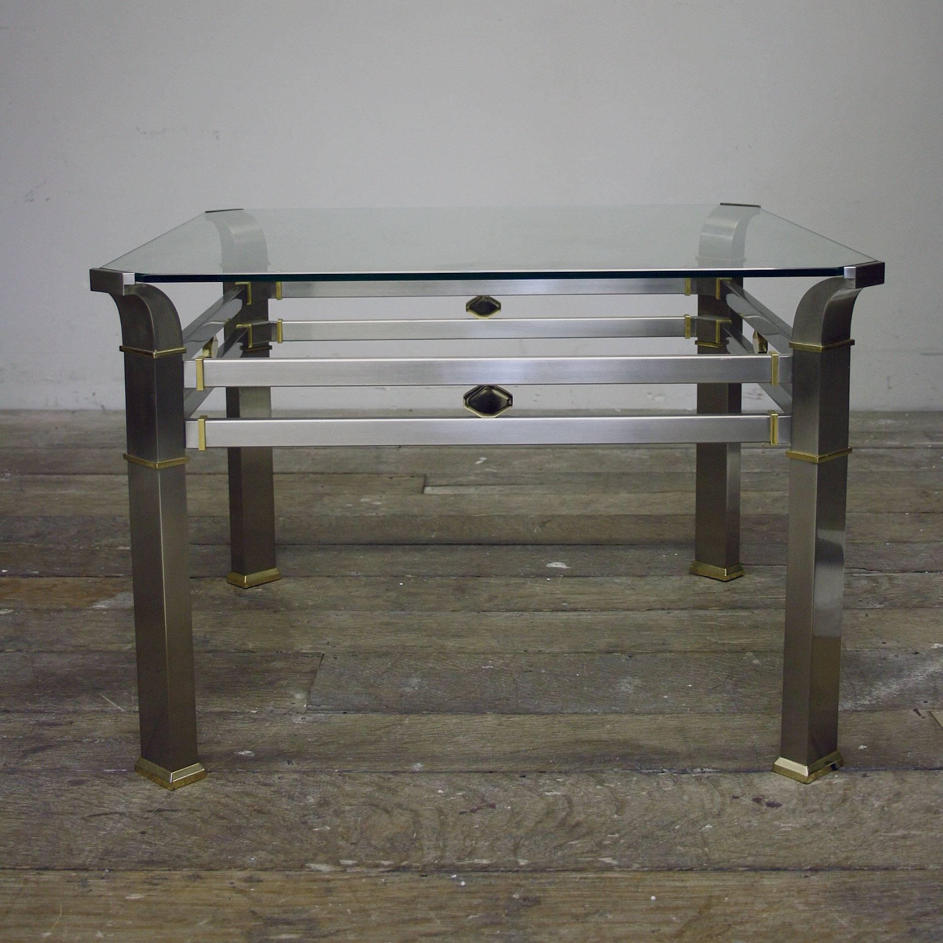 Pair of Brushed Steel and Brass Side Tables For Sale 2