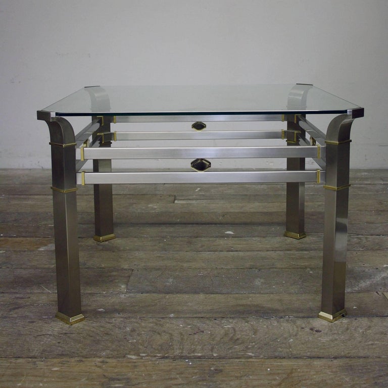 Pair of Brushed Steel and Brass Side Tables For Sale at 1stDibs