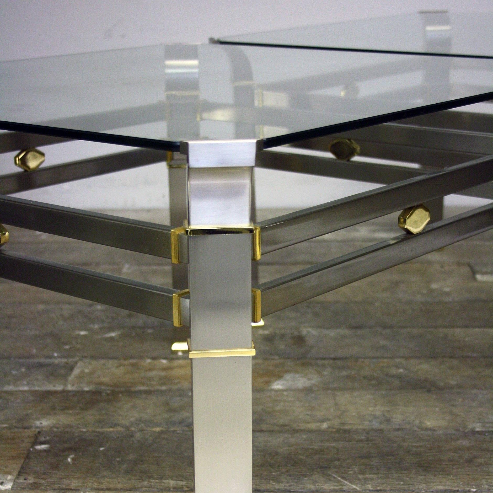 Pair of Brushed Steel and Brass Side Tables For Sale 3
