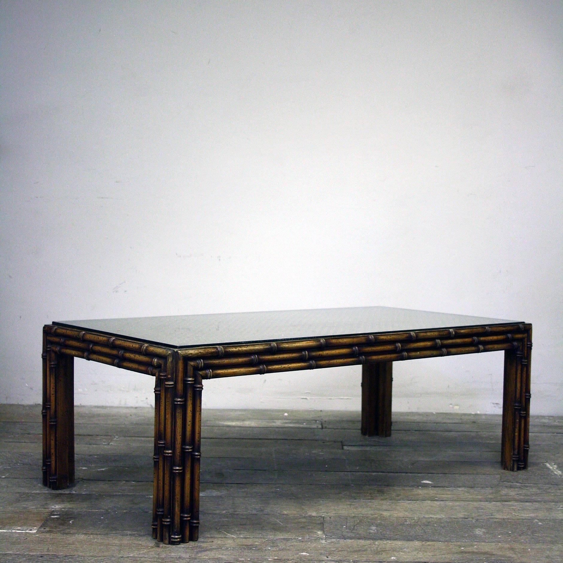 French 20th Century Faux Bamboo and Rattan Coffee Table For Sale