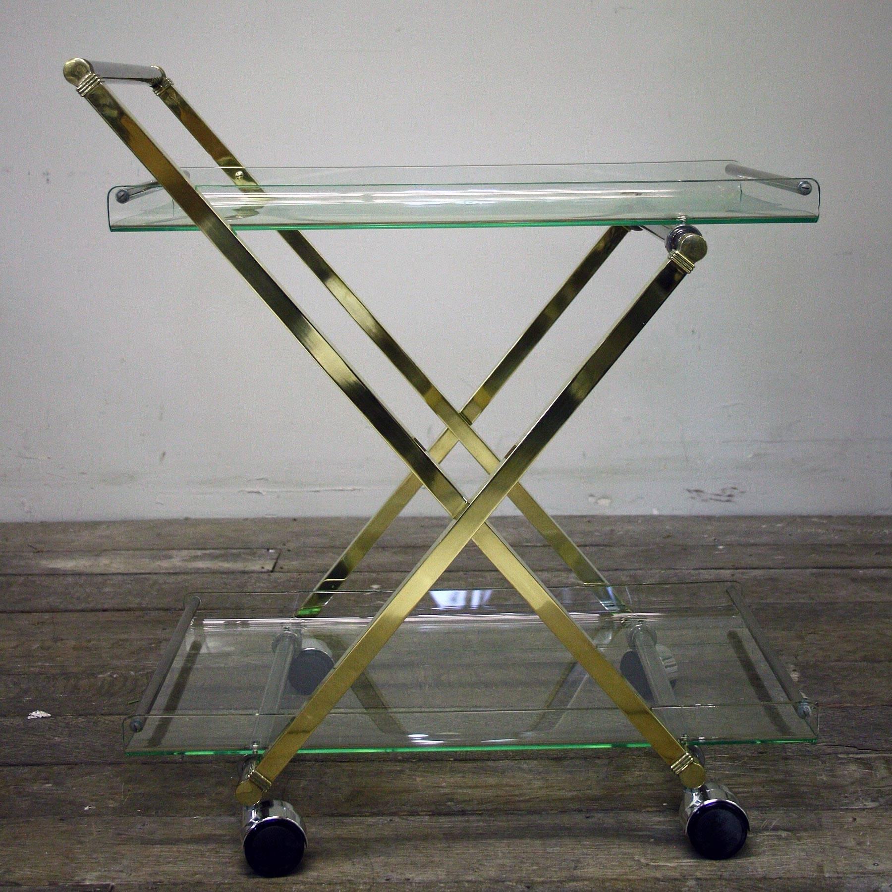 Mid-Century Modern 20th Century Ghyczy, Brass, Chrome and Lucite Drinks Cart