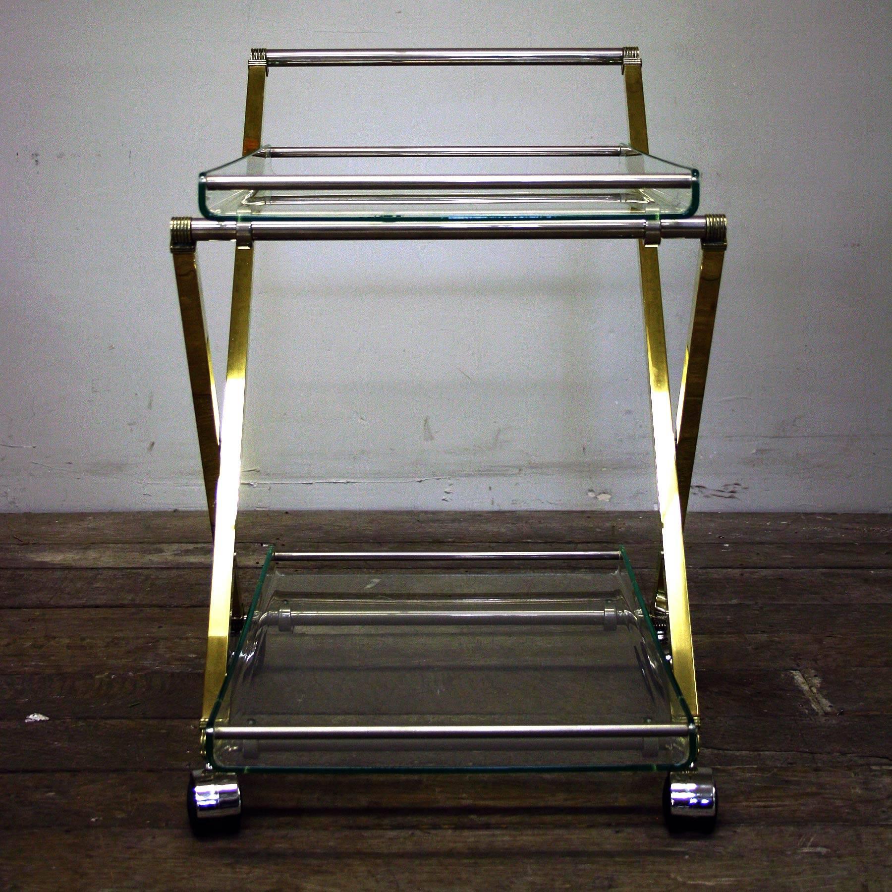 Dutch 20th Century Ghyczy, Brass, Chrome and Lucite Drinks Cart