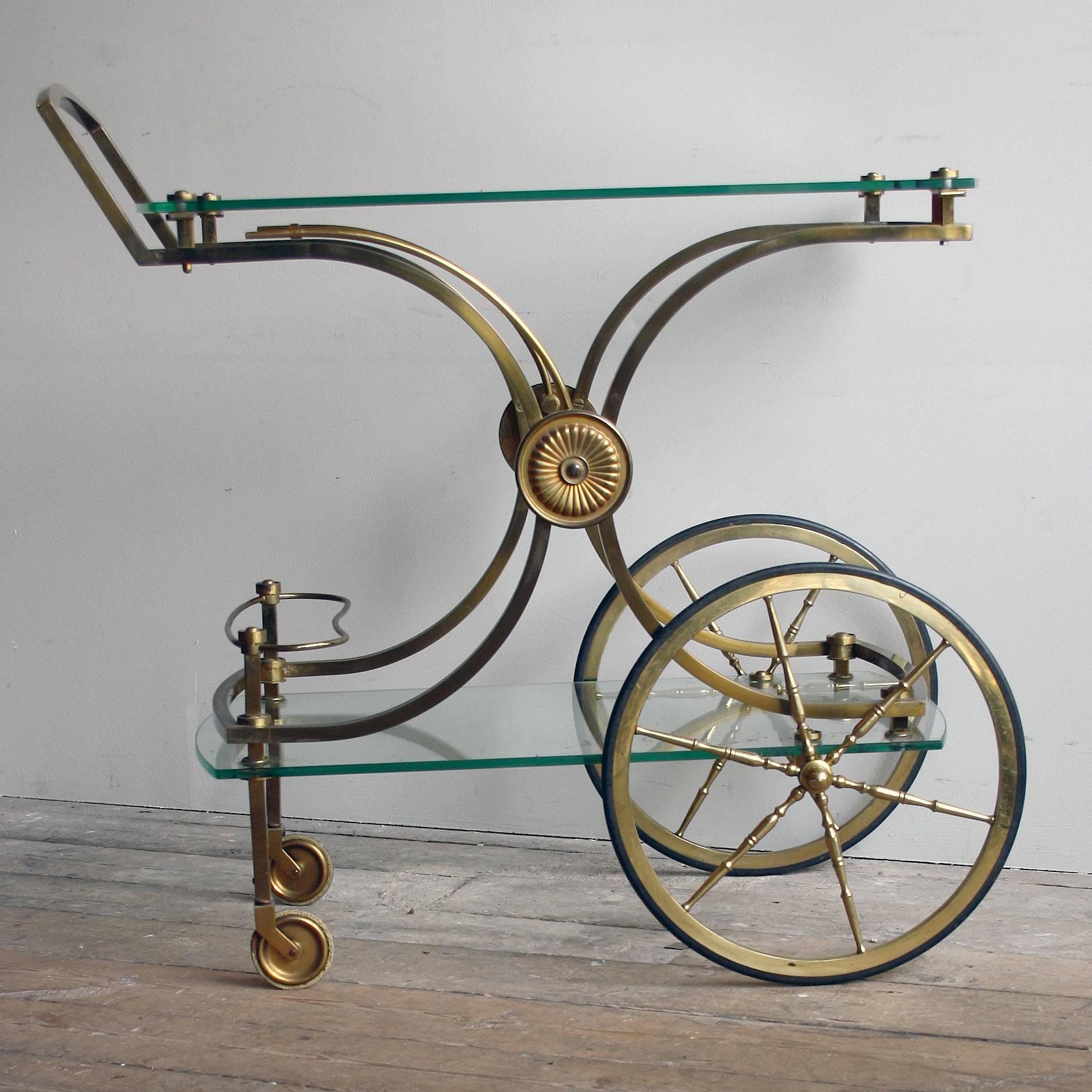 French Midcentury Glass and Brass Drinks Cart