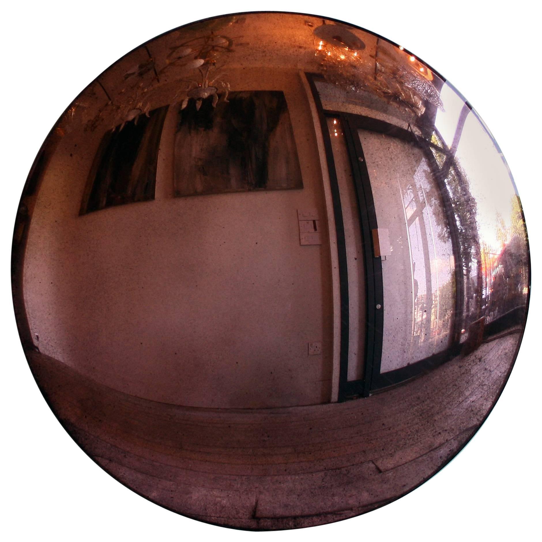 Large Antiqued Pink Convex Mirror For Sale