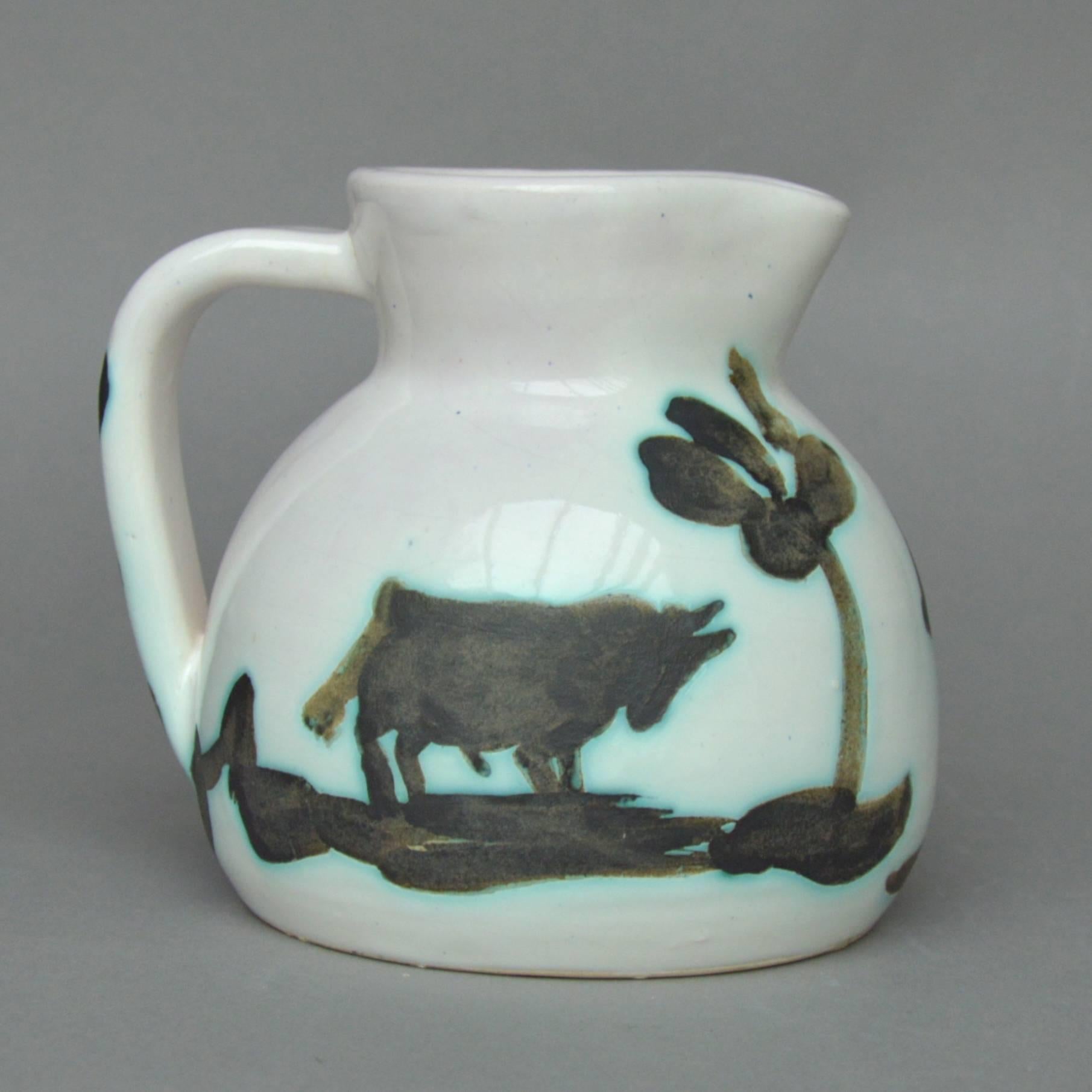 French Pablo Picasso Madoura Ceramic Pitcher Bull and Picador, 1956