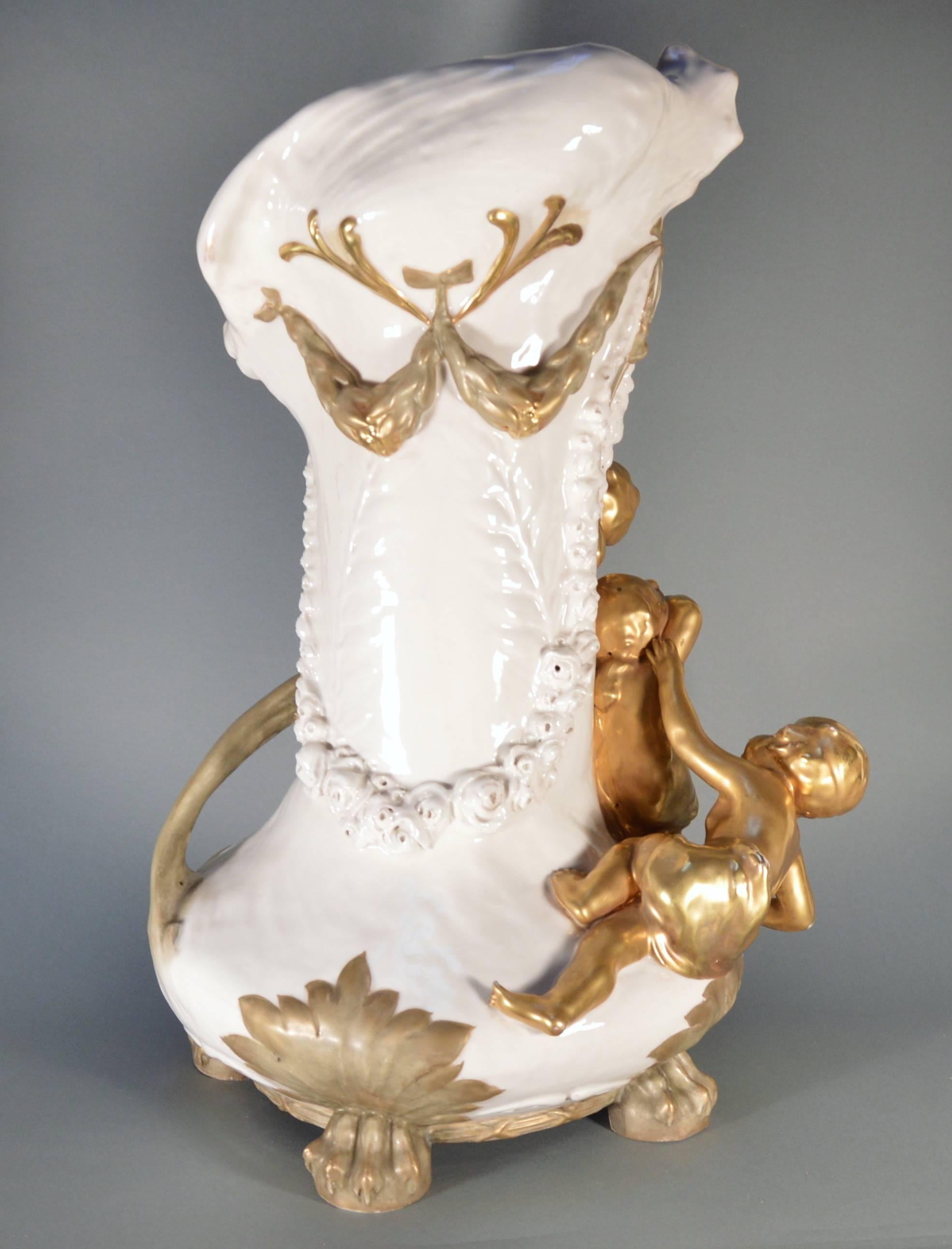 Czech Large Art Nouveau Amphora Porcelain Vase Bohemia, Early 20th Century