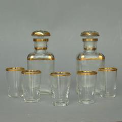 French Book Shaped Liquor Leather Box with Baccarat Glass