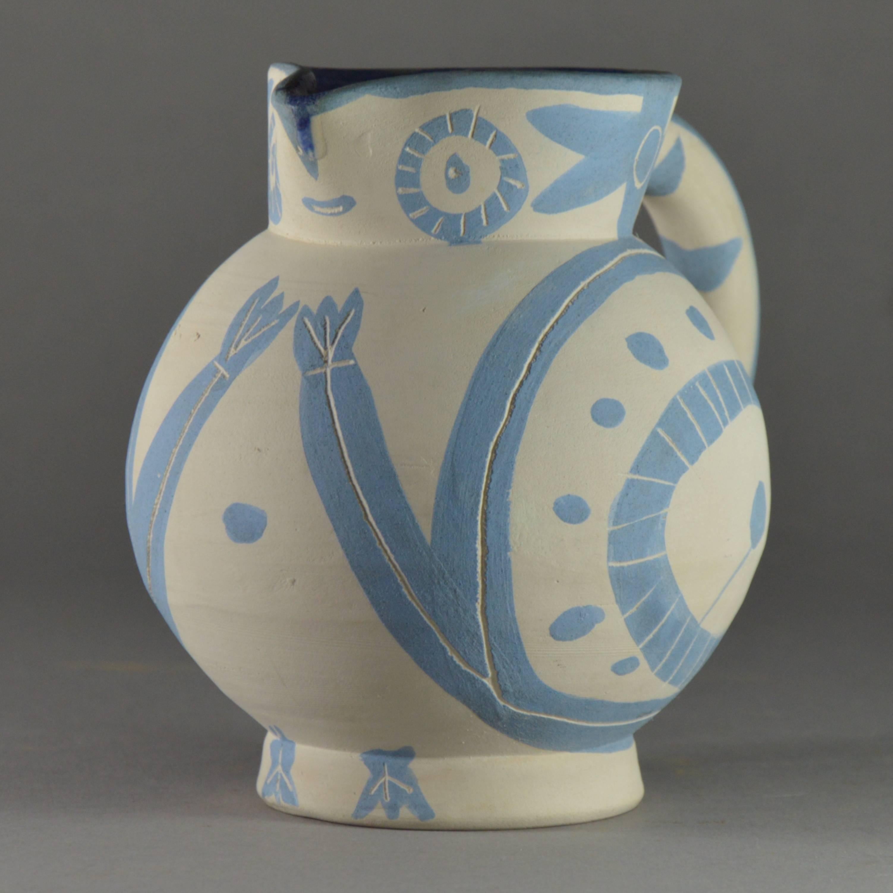 Rare blue variant of Pablo Picasso turned ceramic pitcher, 