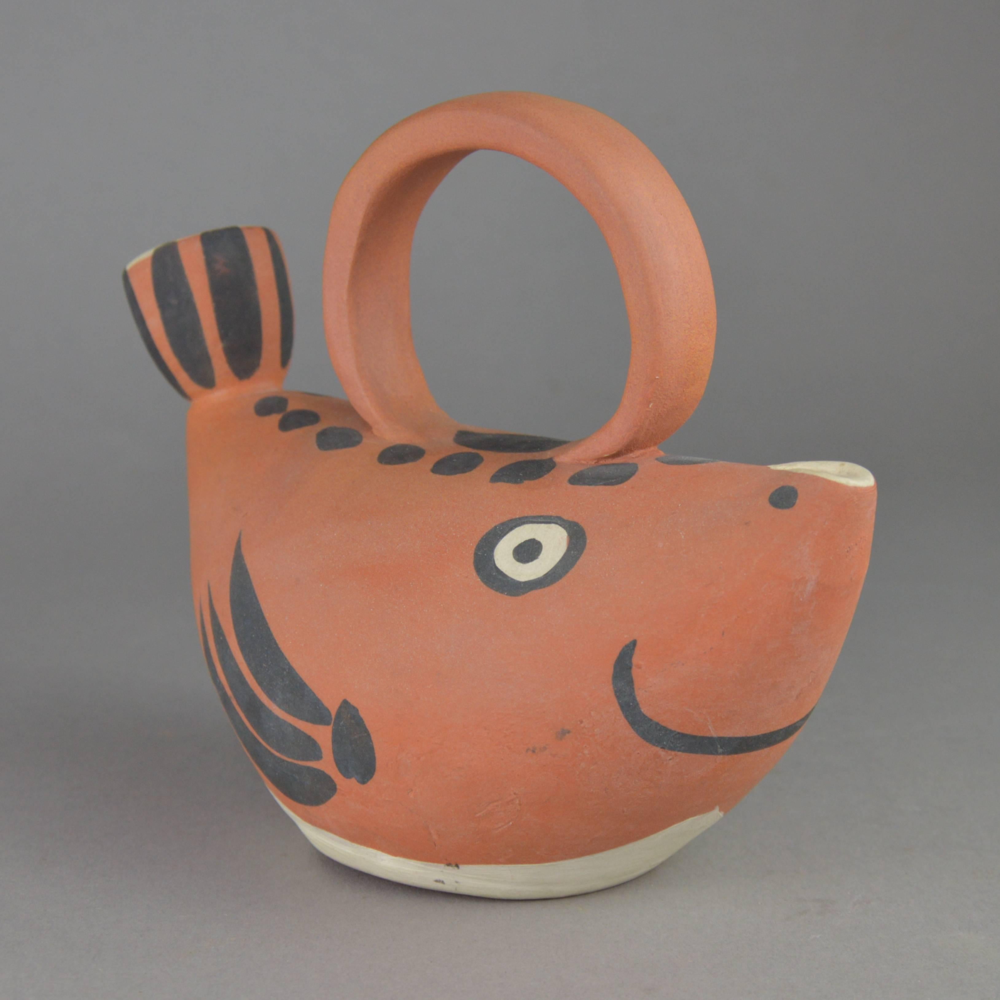 Modern Pablo Picasso Madoura Ceramic Turned Pitcher, Fish, 1952