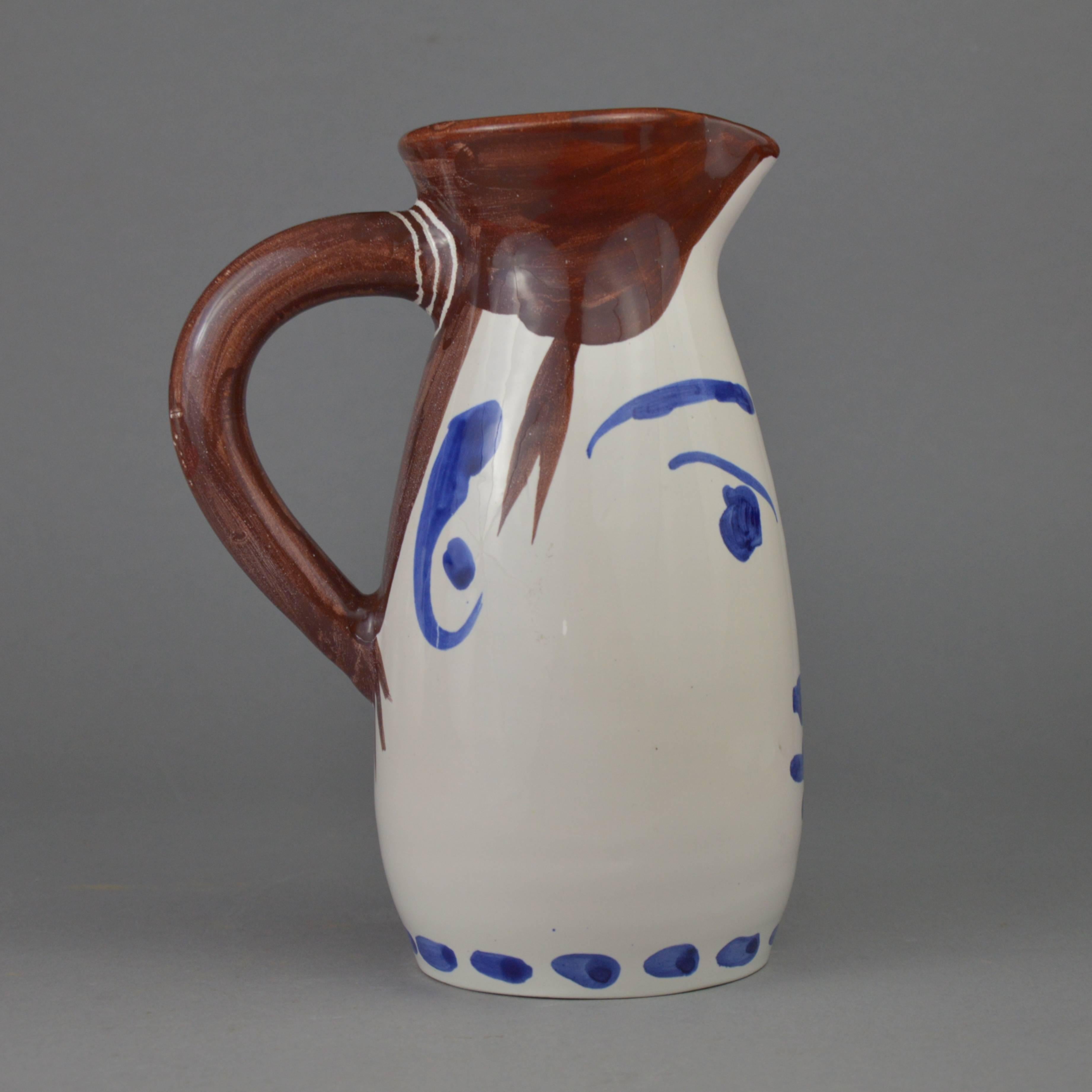 Modern Pablo Picasso Madoura Ceramic Turned Pitcher Face Tankard, 1959 For Sale