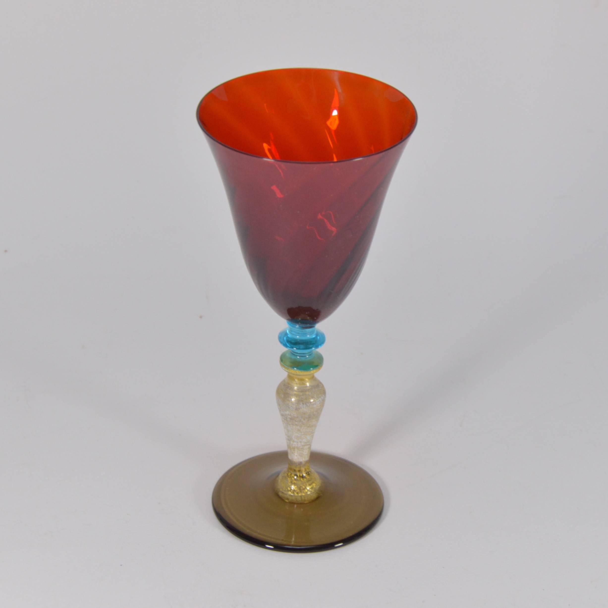 20th Century Set of Six Nason and Moretti Murano Color Drinking Glasses