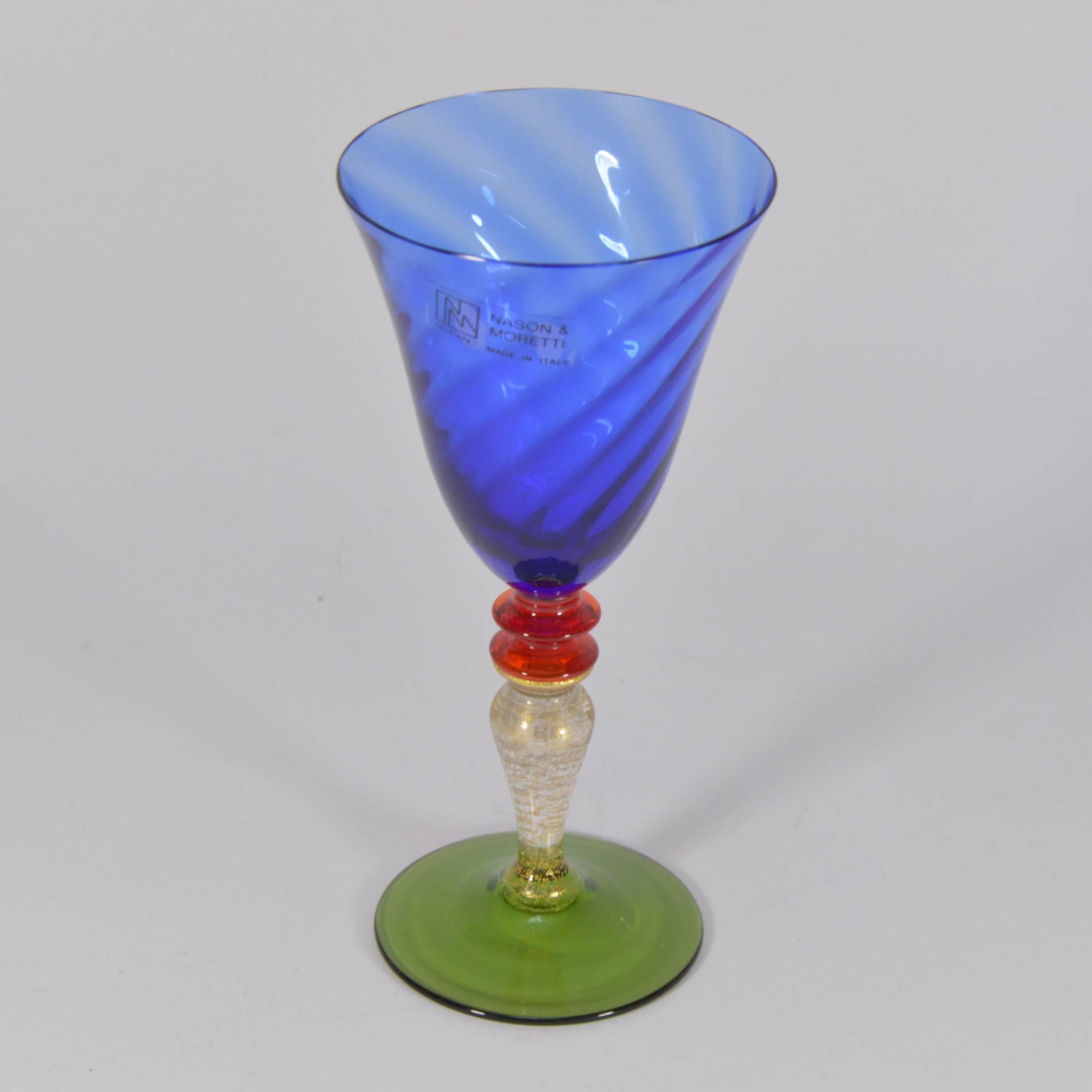 Set of Six Nason and Moretti Murano Color Drinking Glasses In Excellent Condition In Brussels, BE