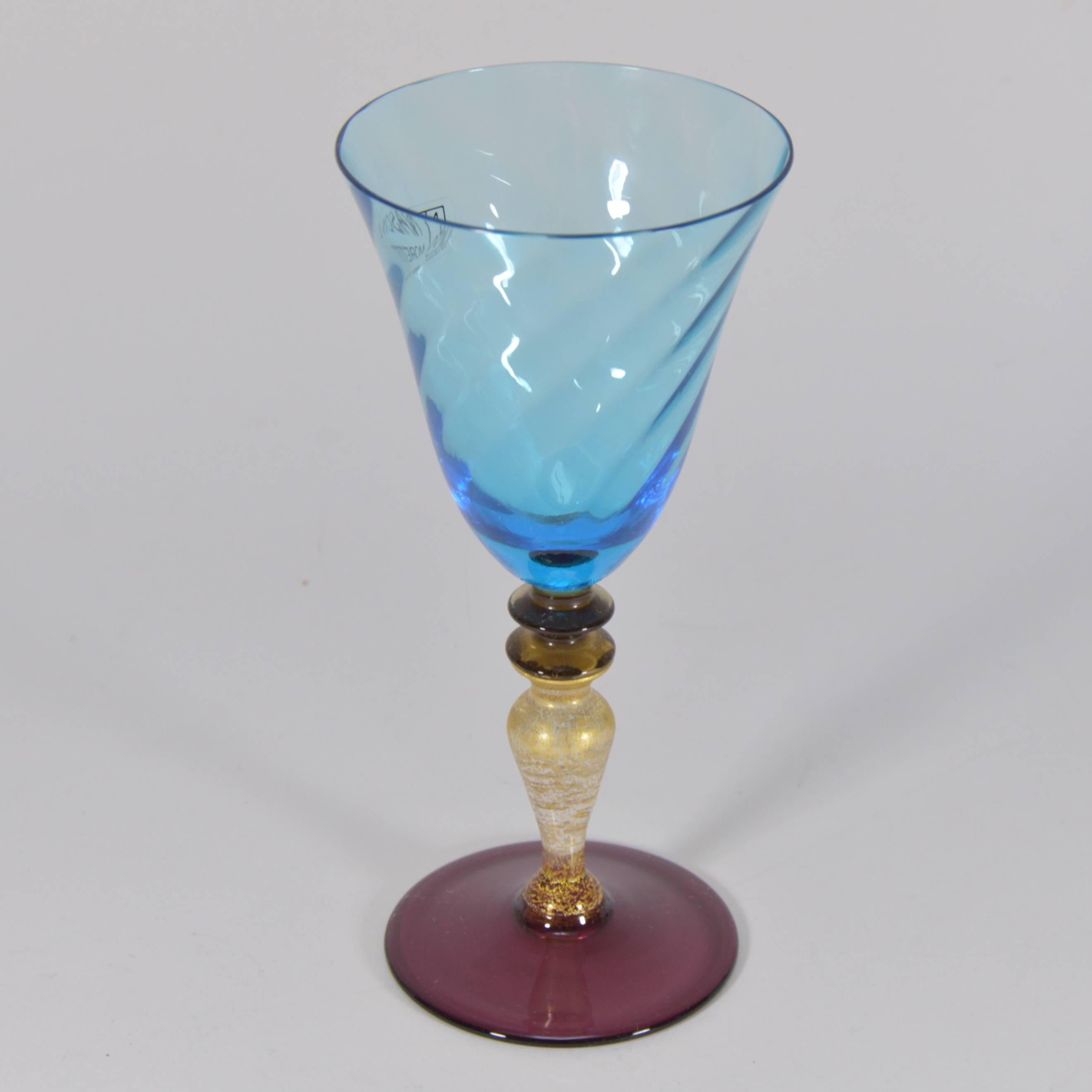 Art Glass Set of Six Nason and Moretti Murano Color Drinking Glasses