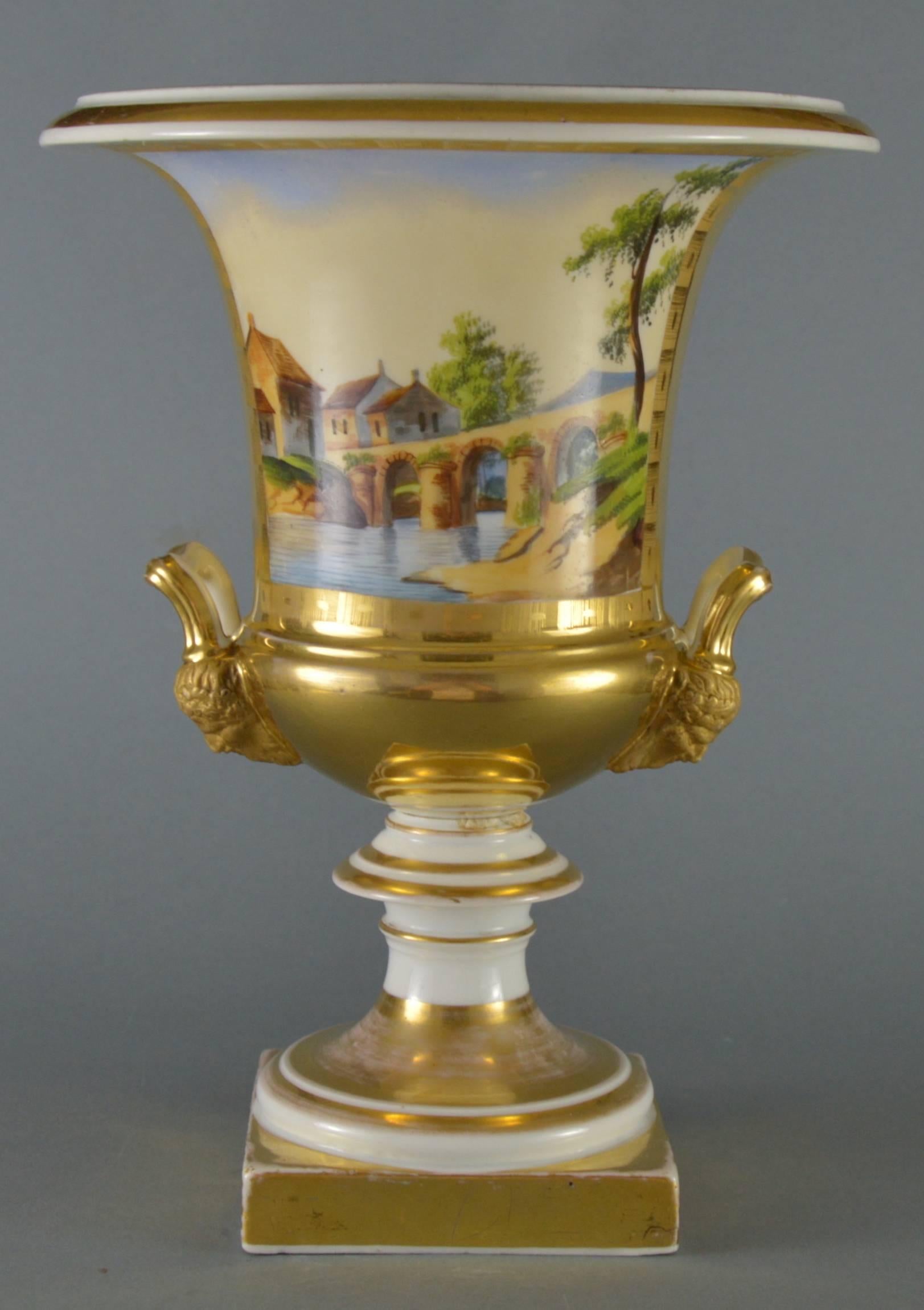 Pair of French Empire Porcelain Medici Vases Urns Old, Paris 1