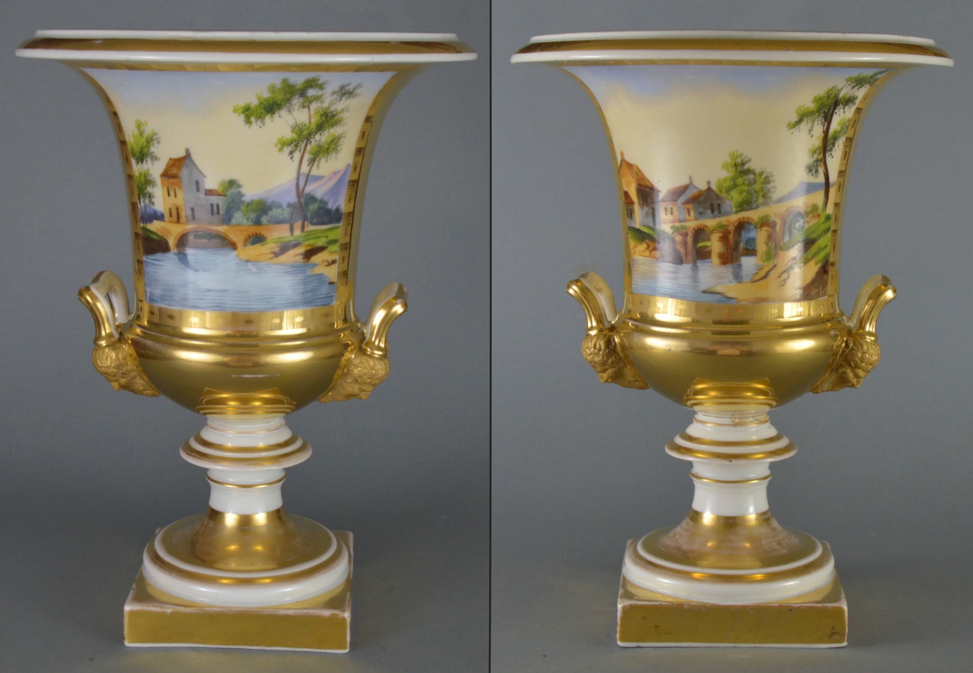 Charles X Pair of French Empire Porcelain Medici Vases Urns Old, Paris