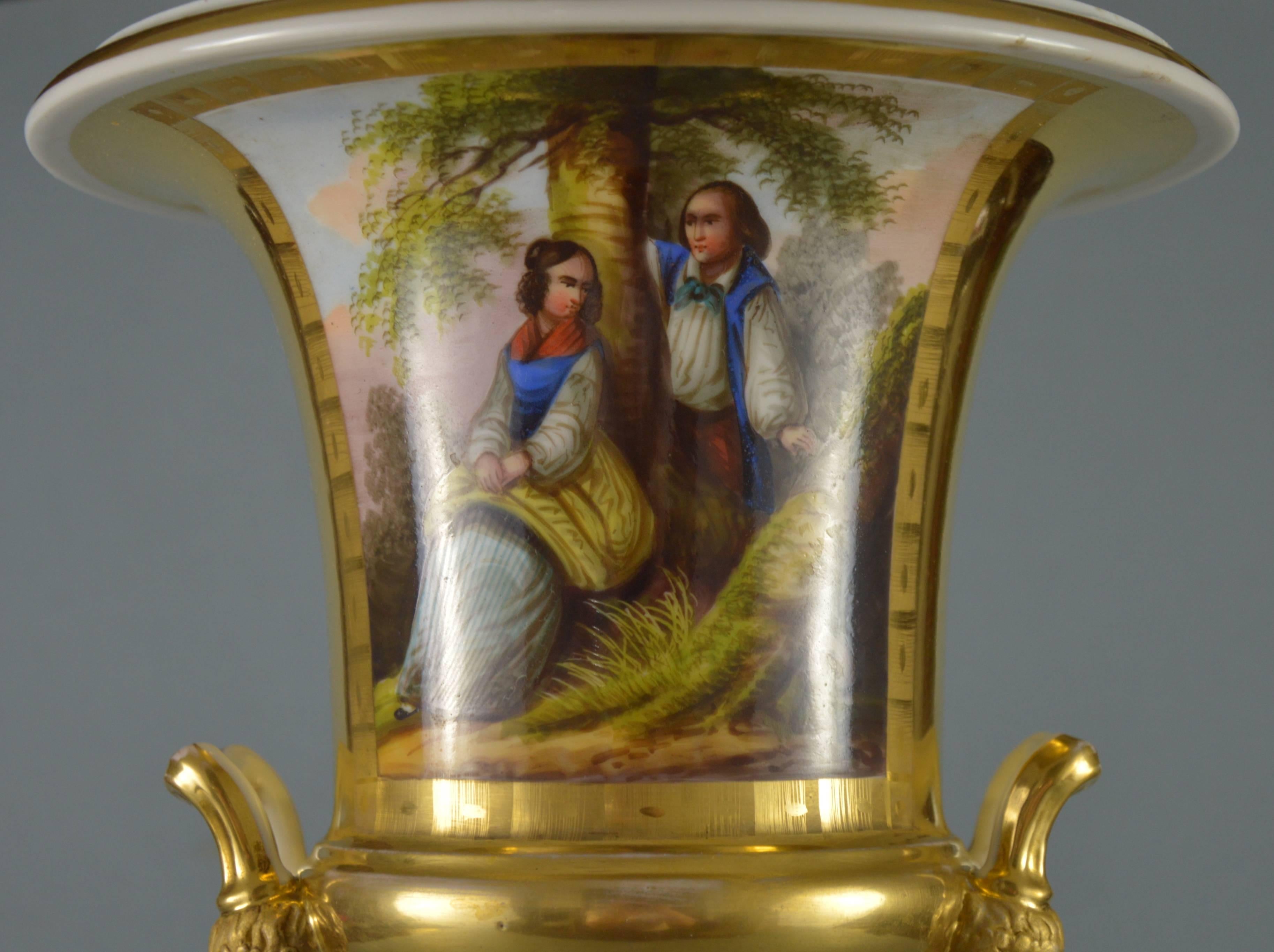 Early 19th Century Pair of French Empire Porcelain Medici Vases Urns Old, Paris