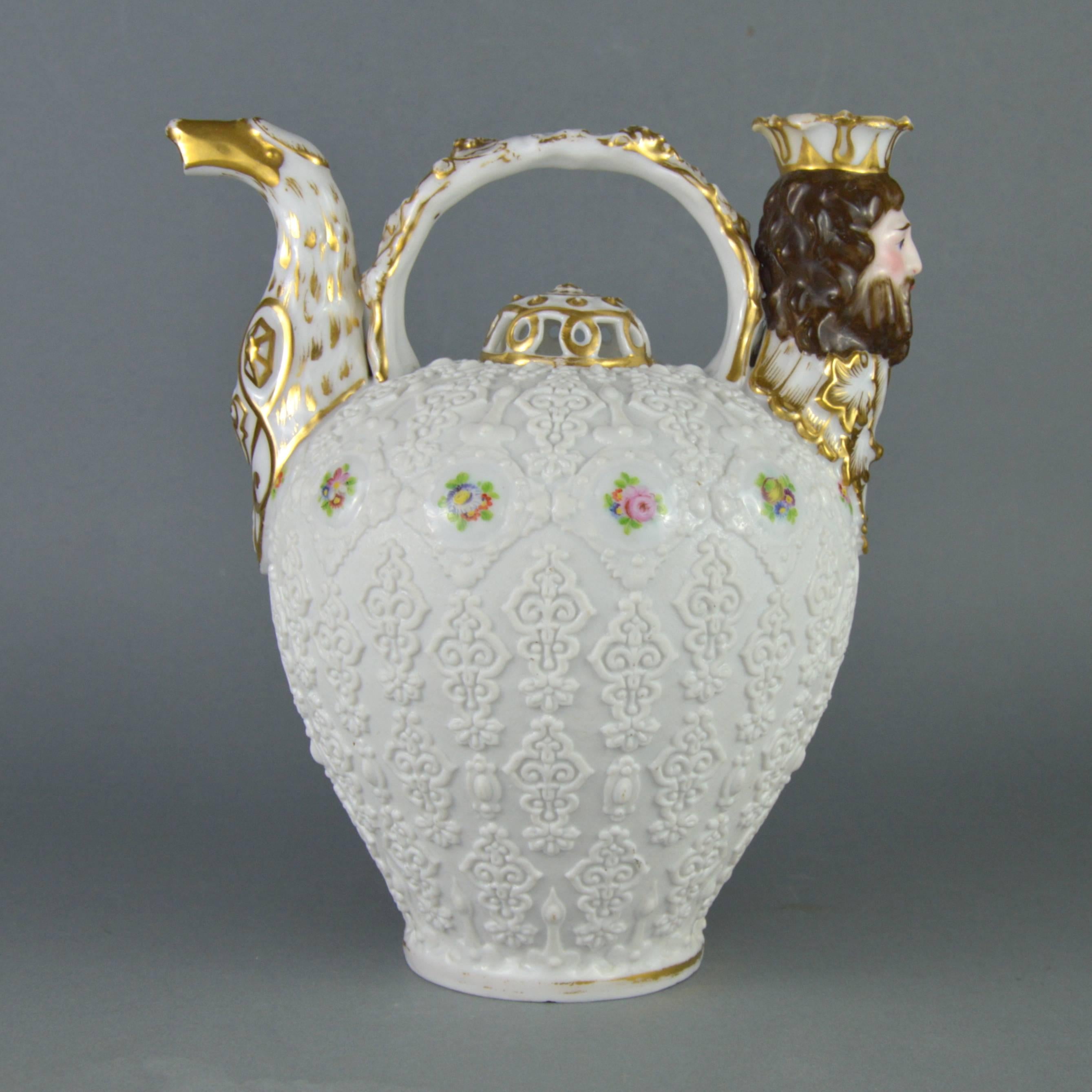 French Rare Collectible Porcelain Pitcher, Paris Manufacturer Jacob Petit, 19th Century For Sale