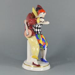 German Art Deco Porcelain Figurine Katzhutte Harlequin and Columbine