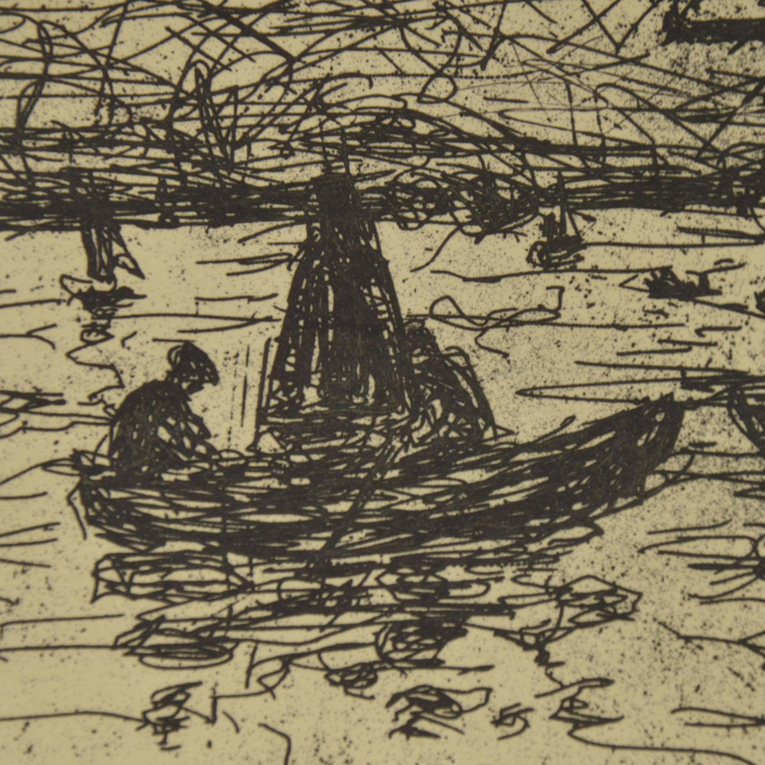 Expressionist Emil Nolde Etching Harbor in Flendsburg, 1907