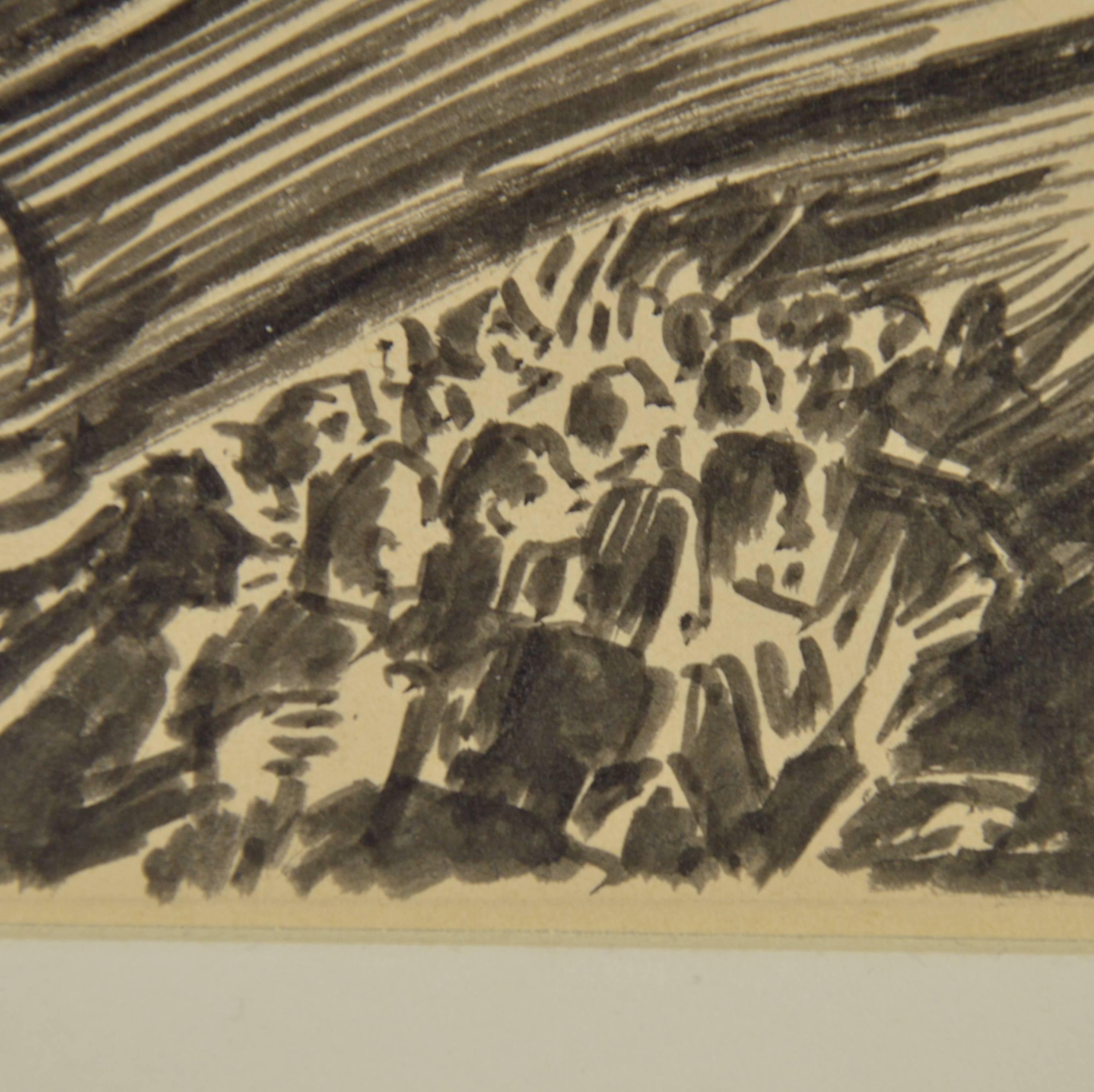 Expressionist Frans Masereel Original Indian Ink Drawing