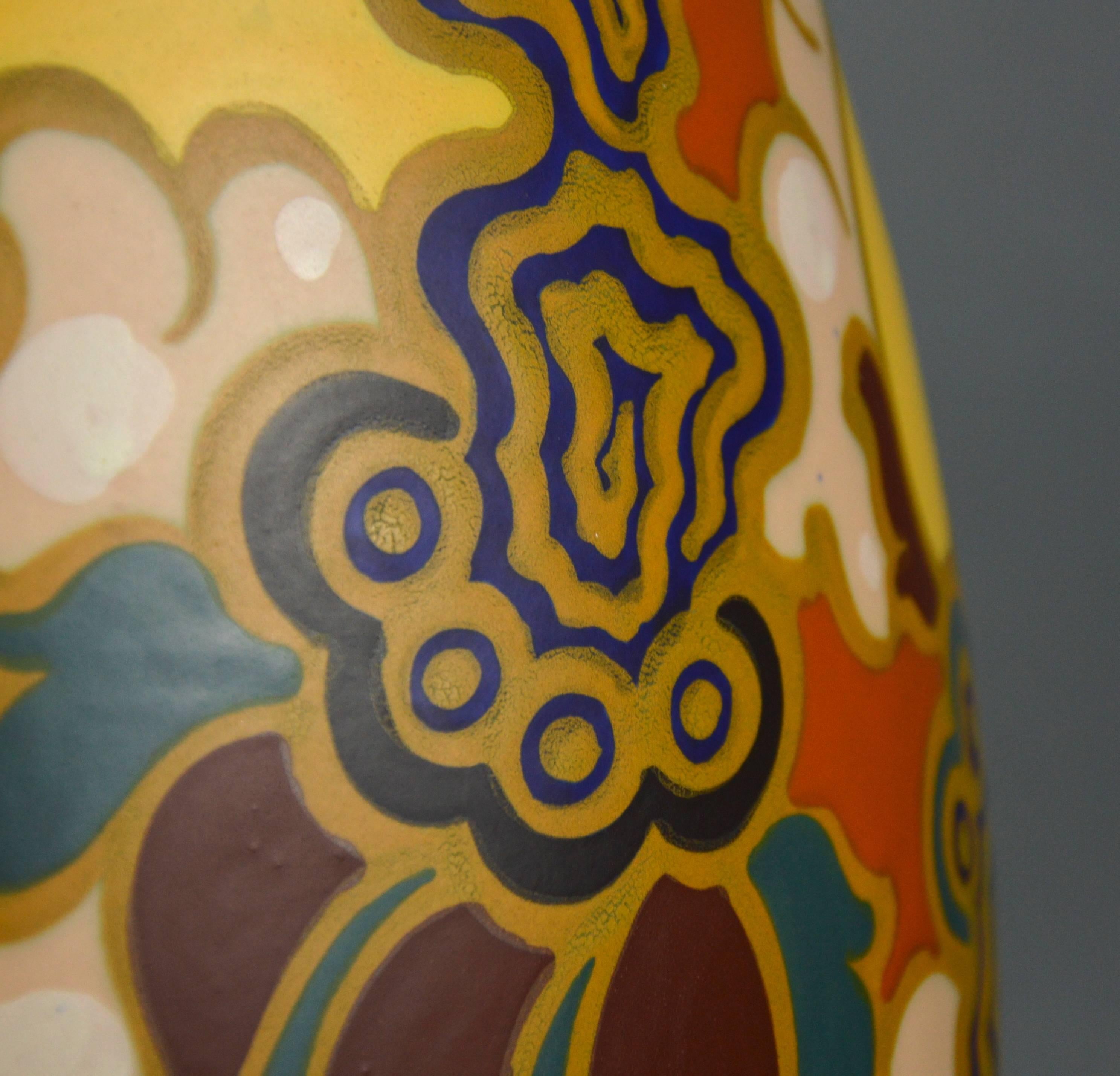Pottery Large Hand-Painted Gouda Regina Floral Vase in 20th Century Design