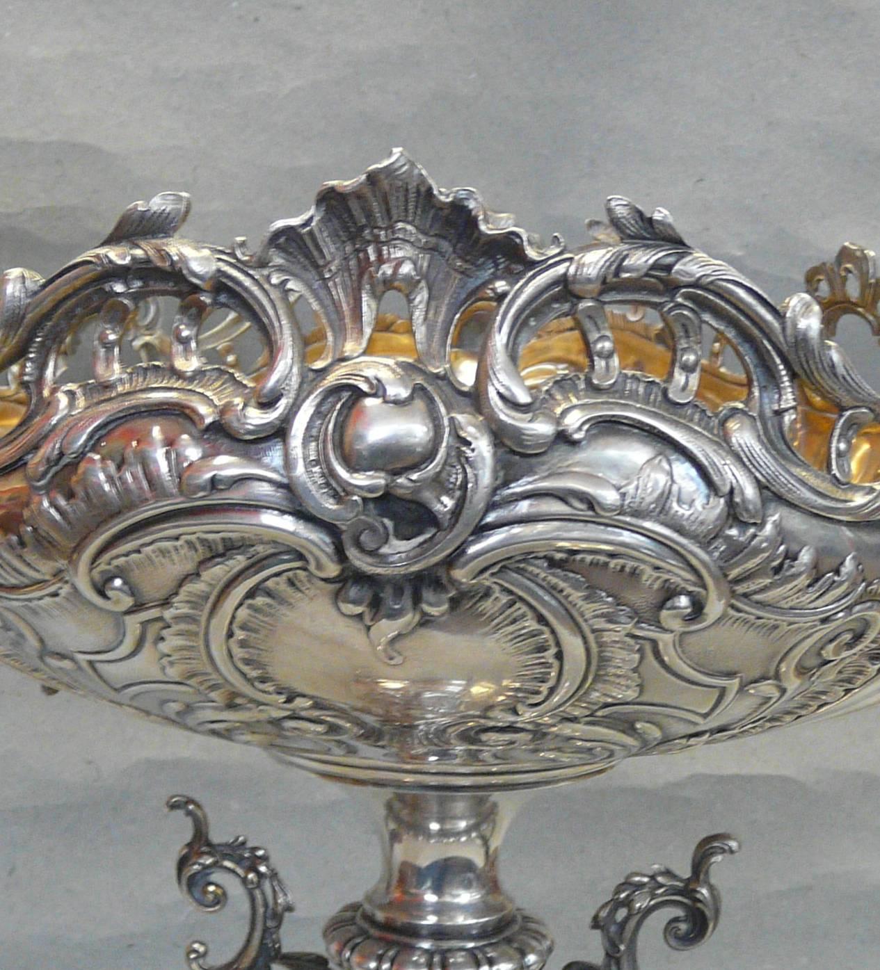 Scandinavian Large Late 19th Century Baroque Style Silver Plated Centrepiece