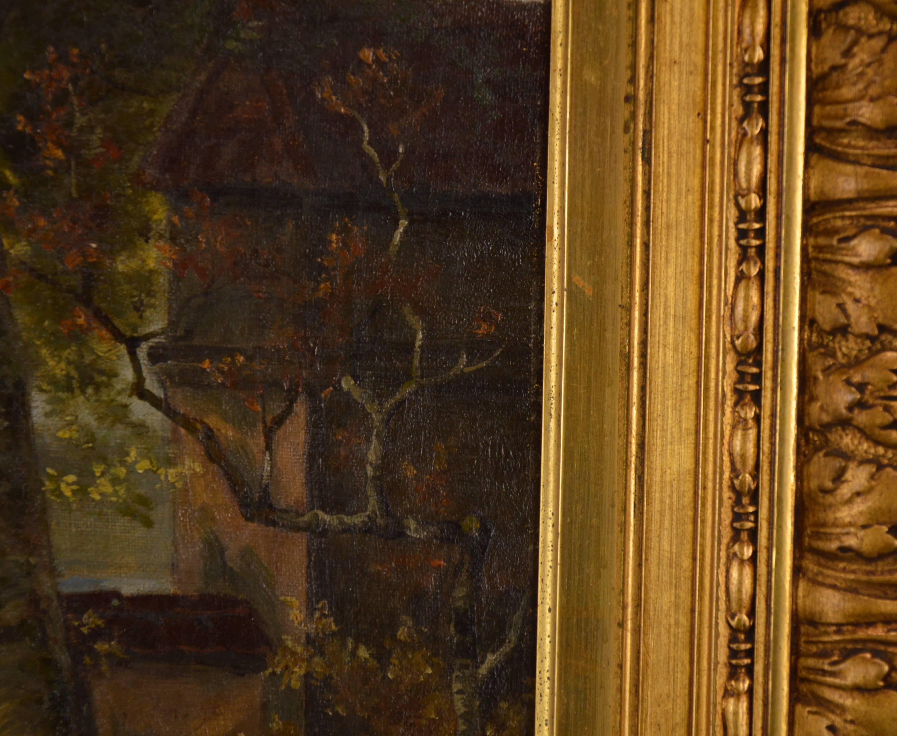 Canvas Domenico Mastaglio Painting Elegant Lady with a Dog, Italian School