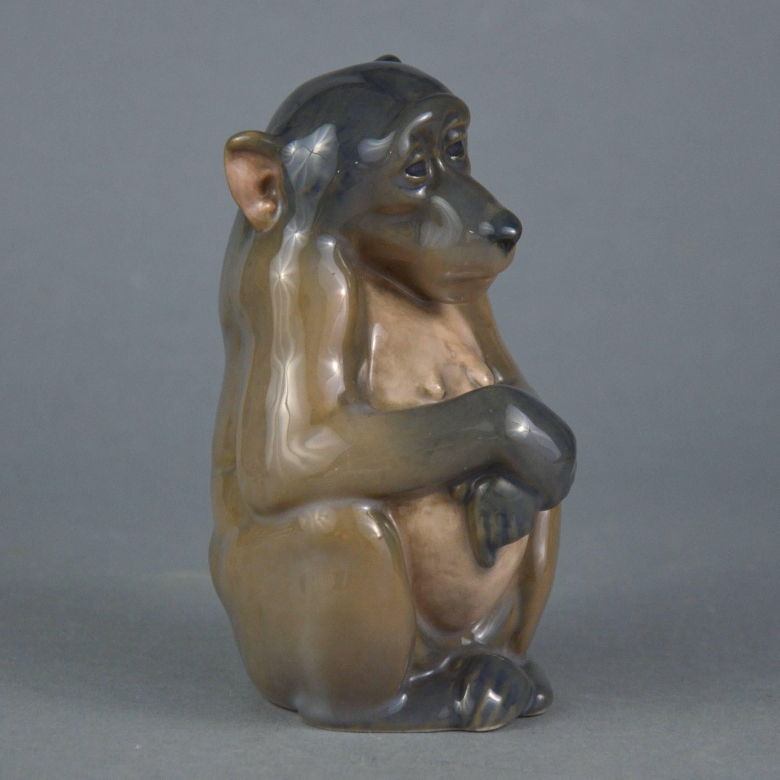 Royal Copenhagen Porcelain Figurine of a Sitting Monkey by Niels Nielsen, 1913 In Excellent Condition In Brussels, BE