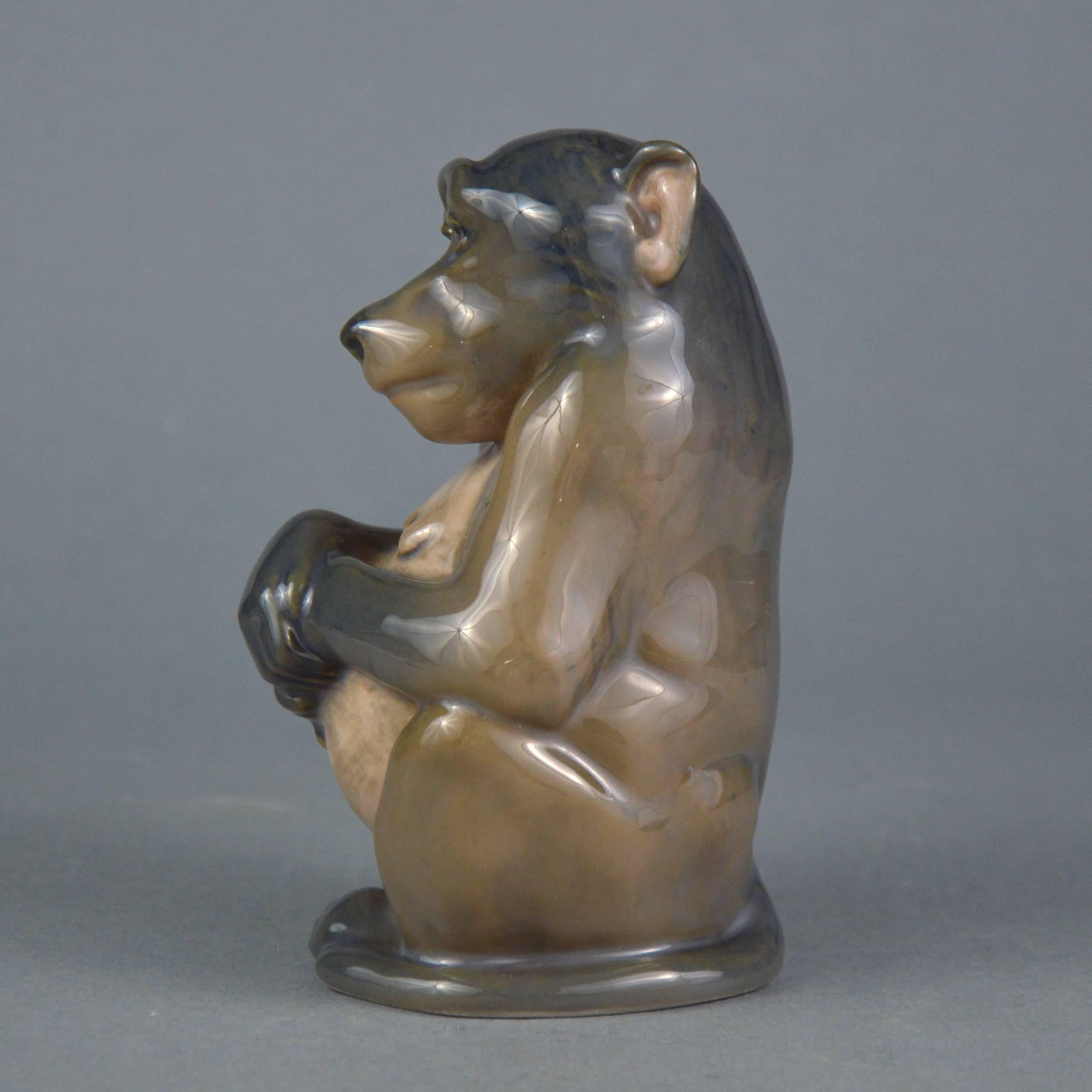 Art Nouveau Royal Copenhagen Porcelain Figurine of a Sitting Monkey by Niels Nielsen, 1913