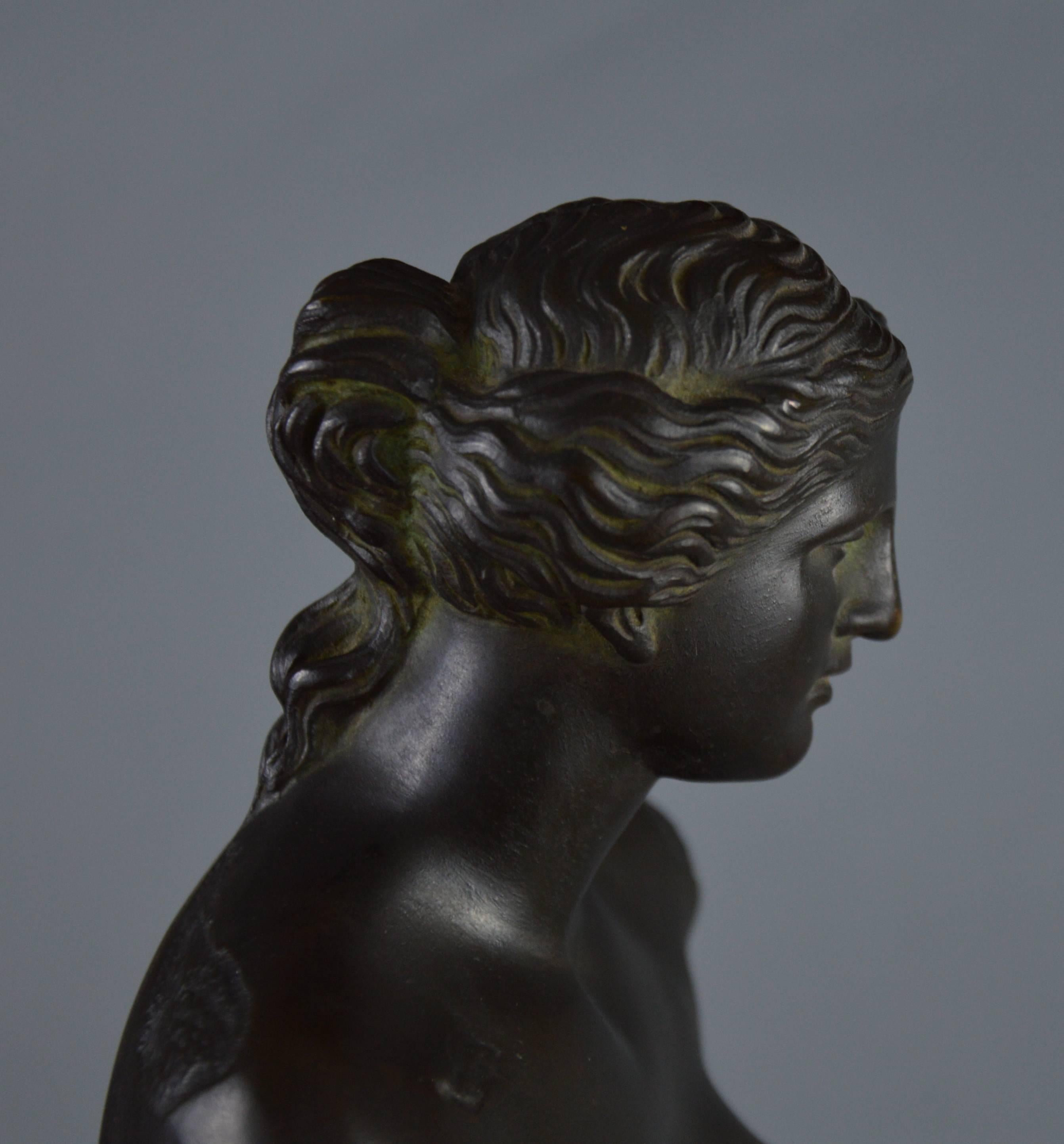 Bronze Sculpture of Venus de Milo, Black Patina, Green Flamed Marble Stand 1