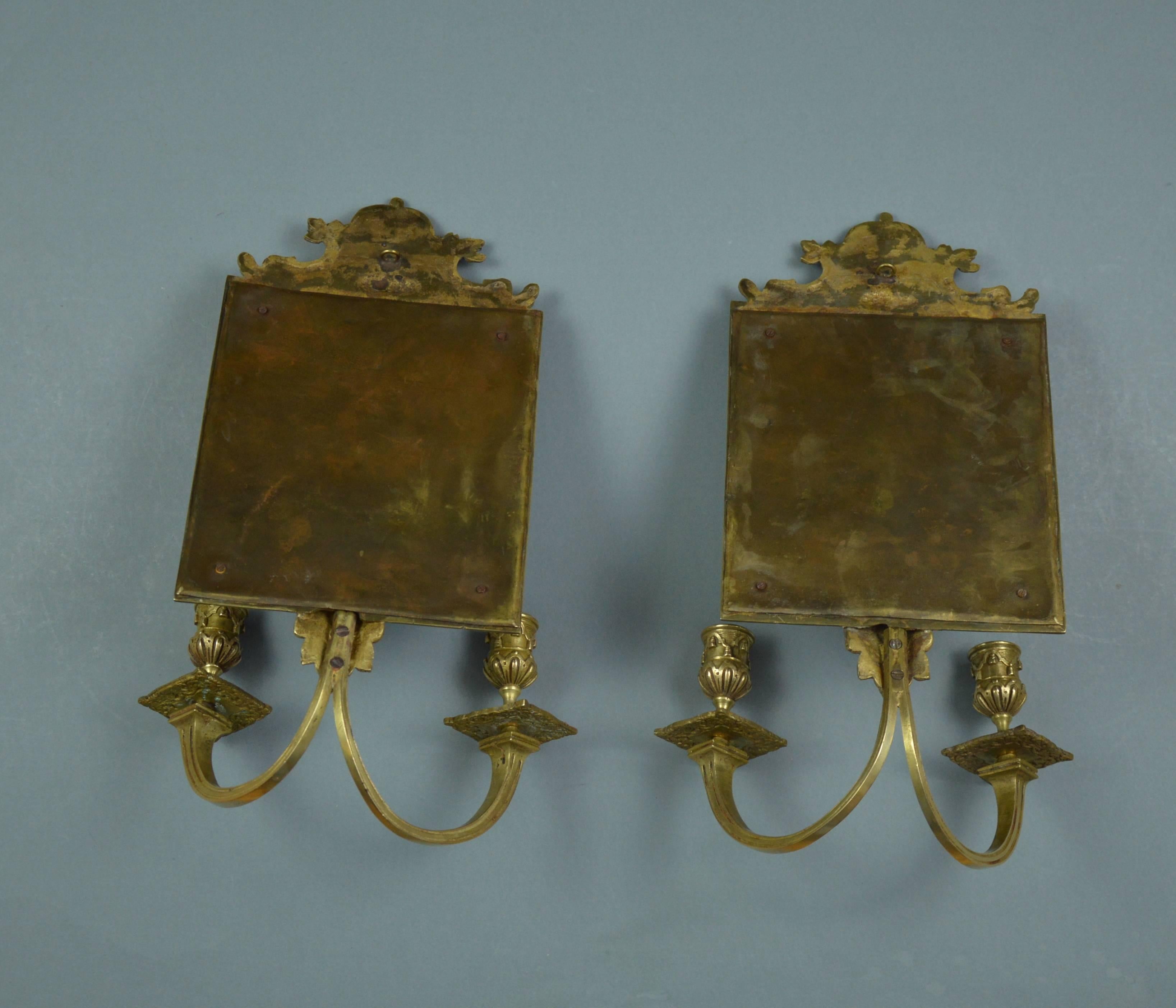 Pair of Antique Louis XIV Style Bronze Wall Sconces with Mirrors, 19th Century 4
