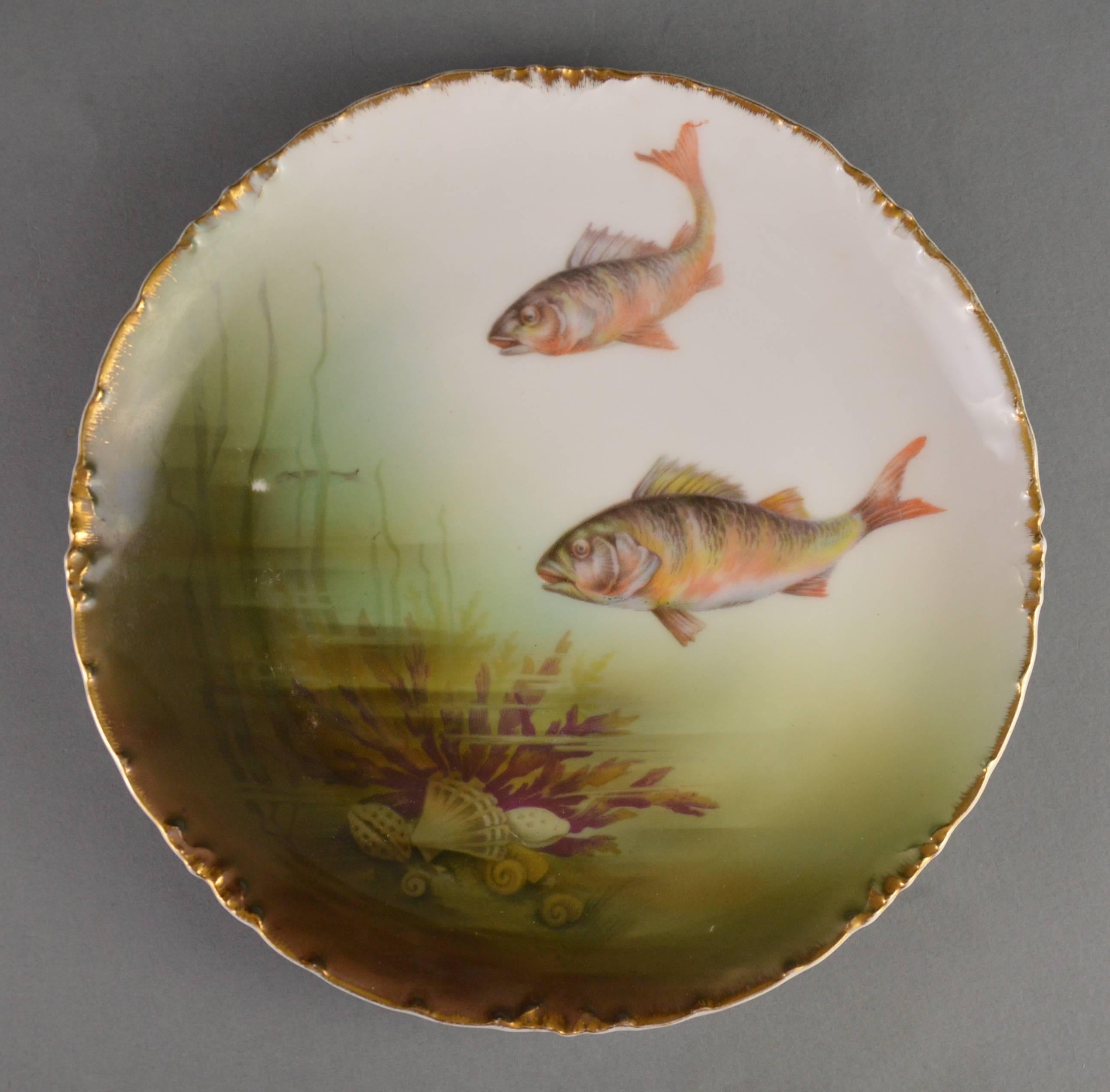 Antique Rosenthal Porcelain Fish Service, Large Dish and Ten Plates, 1910 2