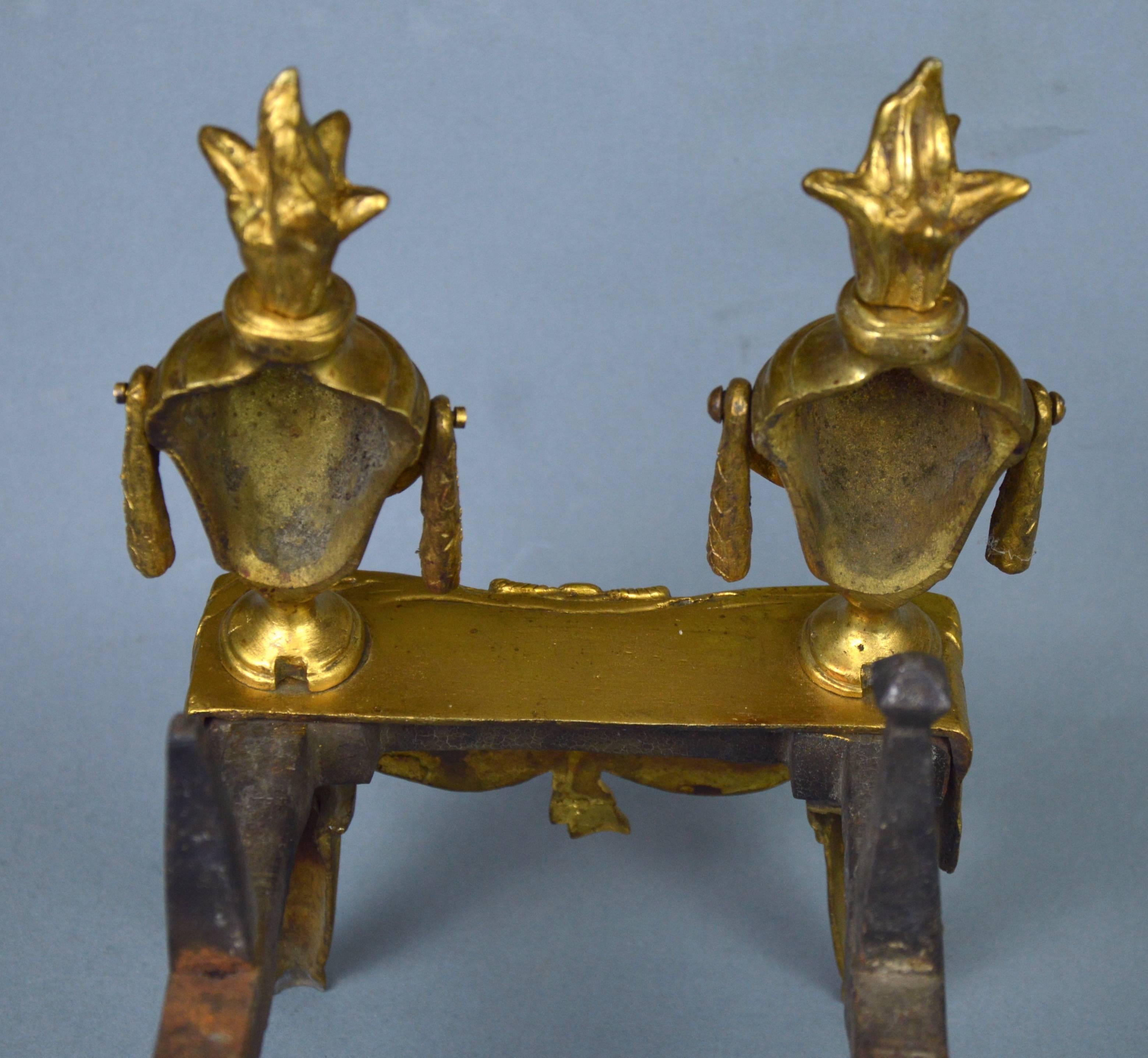 Pair of Antique French Gilt Bronze Andirons in a Style of Louis XVI 19th Century 3