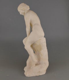 Baudouin Tuerlinckx Marble Sculpture Nu Sitting on a Rock