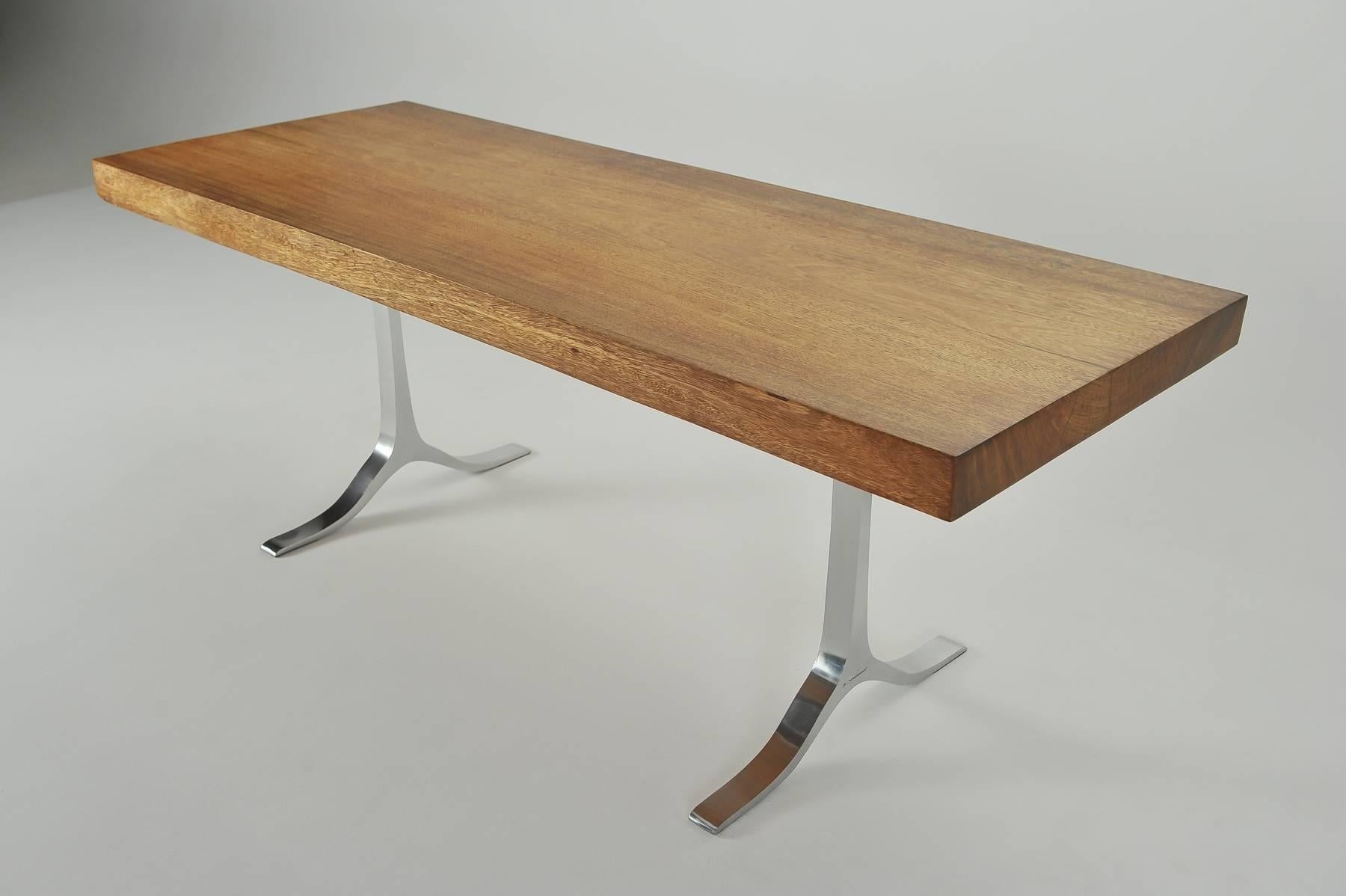 Minimalist Bespoke Writing Table, Antique Hardwood Slab, Sand-Cast Base by P. Tendercool For Sale