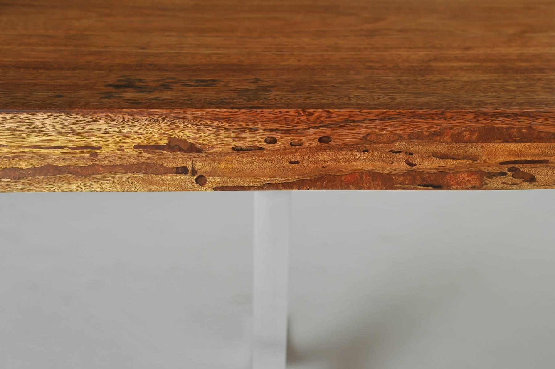 Aluminum Bespoke Writing Table, Antique Hardwood Slab, Sand-Cast Base by P. Tendercool For Sale