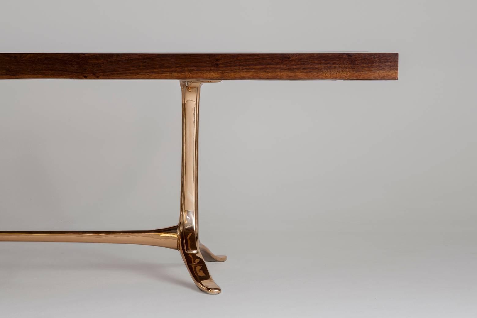 Thai Bespoke Reclaimed Hardwood Table with Bronze Polished Base, by P. Tendercool For Sale