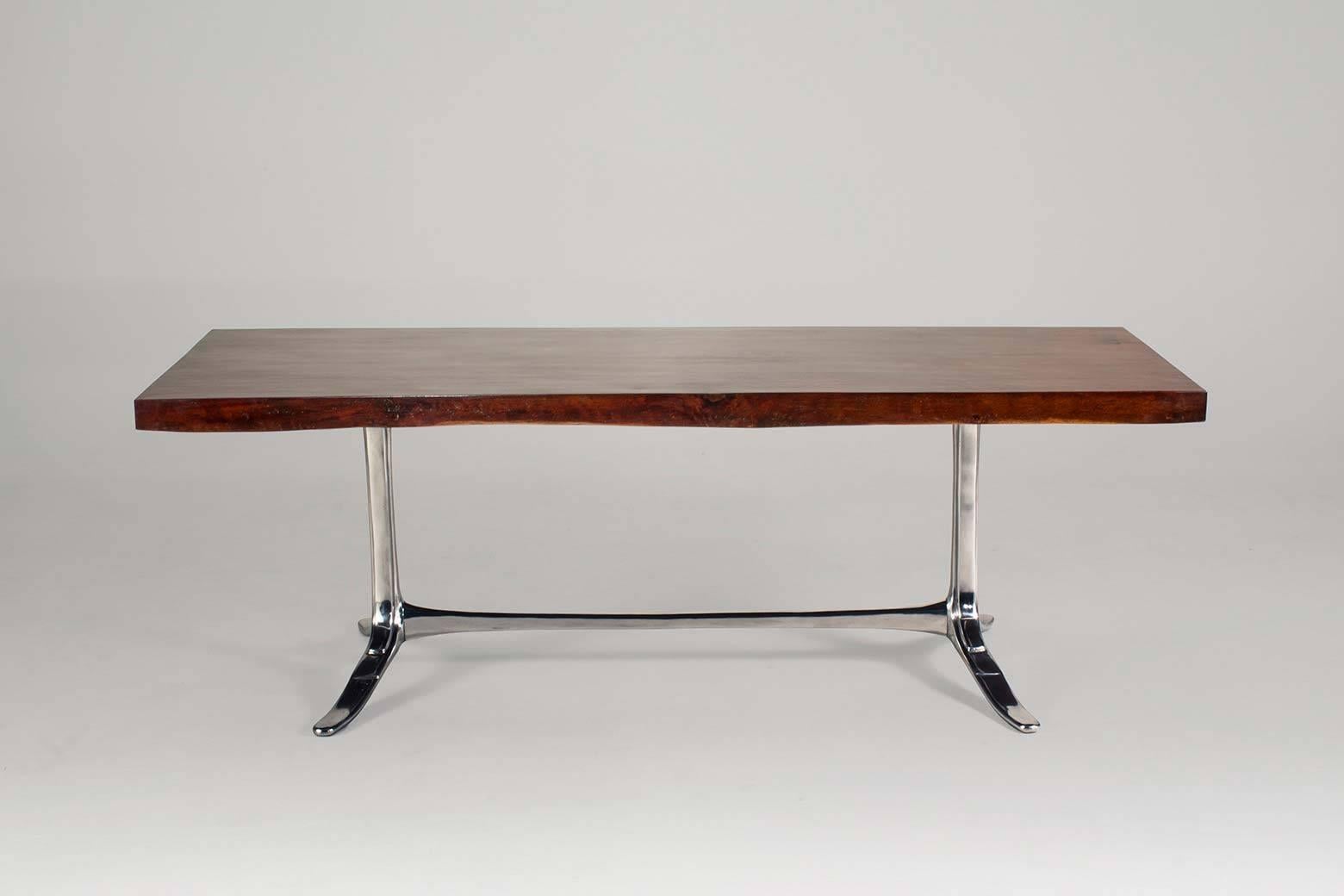 Minimalist Bespoke Table Made with Single Slab of Antique Reclaimed Wood by P. Tendercool For Sale