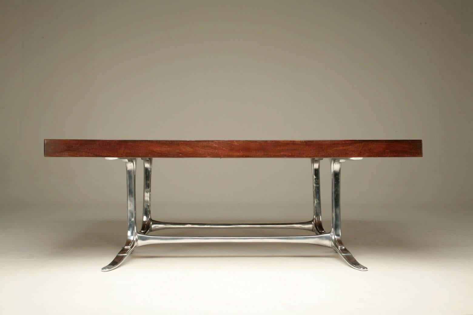 Pair of Tables, Antique Hardwood on Sand-Cast Aluminum Base, by P. Tendercool For Sale 2