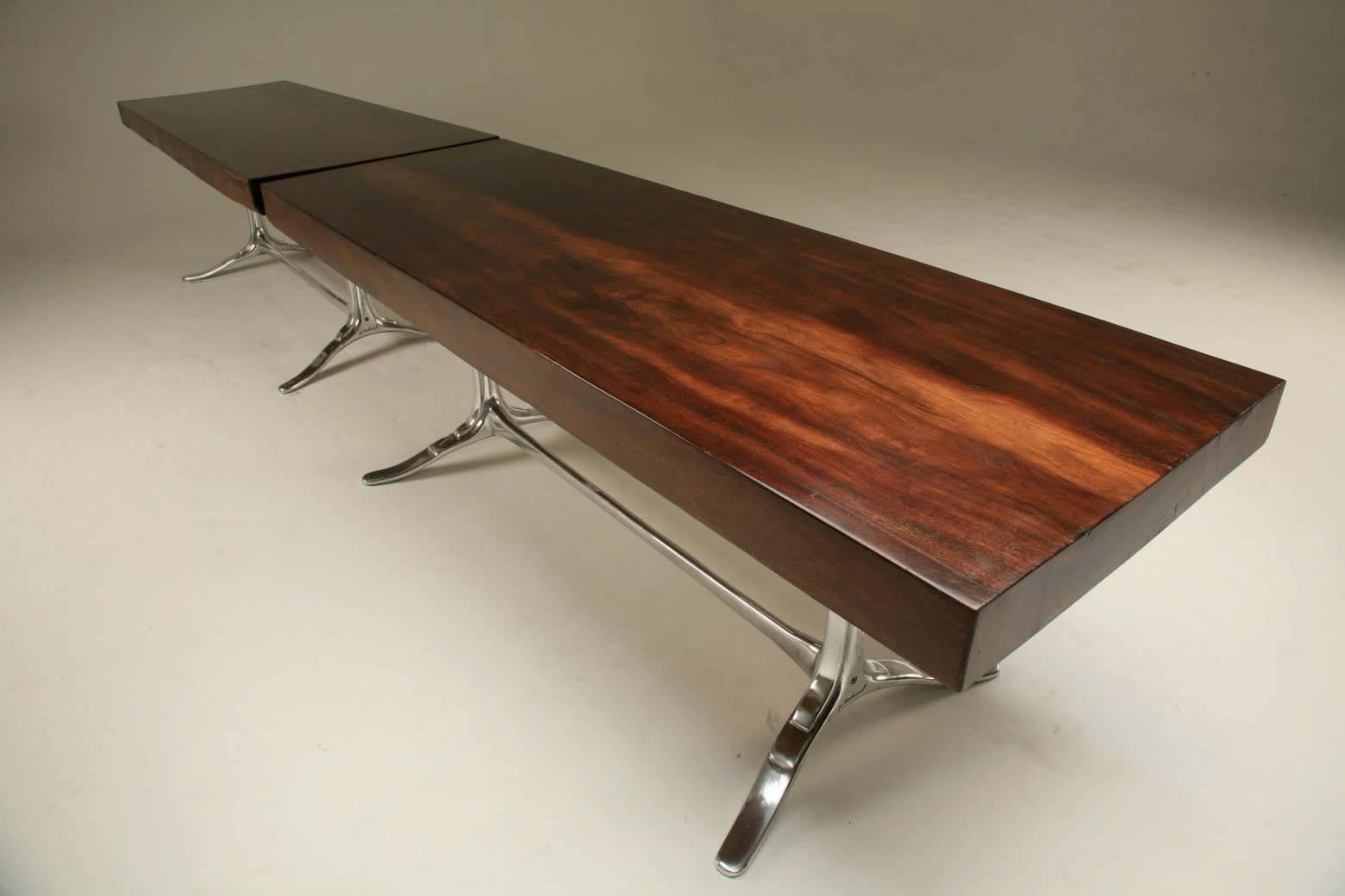Pair of Tables, Antique Hardwood on Sand-Cast Aluminum Base, by P. Tendercool In New Condition For Sale In Bangkok, TH