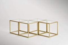 Cubist Set of Four Brass Low Tables and Transparent Glass Tops, by P. Tendercool