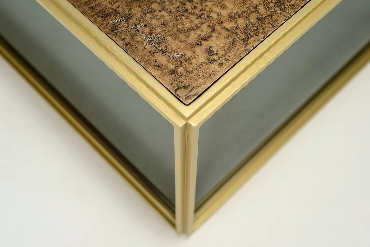 Thai Cubist Bronze and Brass Occasional Square Table, PT6 Model, by P. Tendercool For Sale