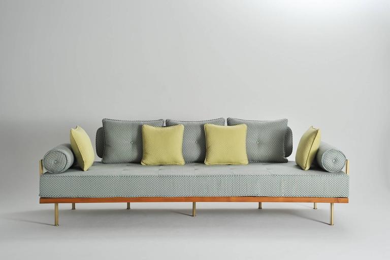 mid-century modern style sofa, reclaimed teak, brass frames,p mid-century modern style sofa, reclaimed teak, brass frames,p