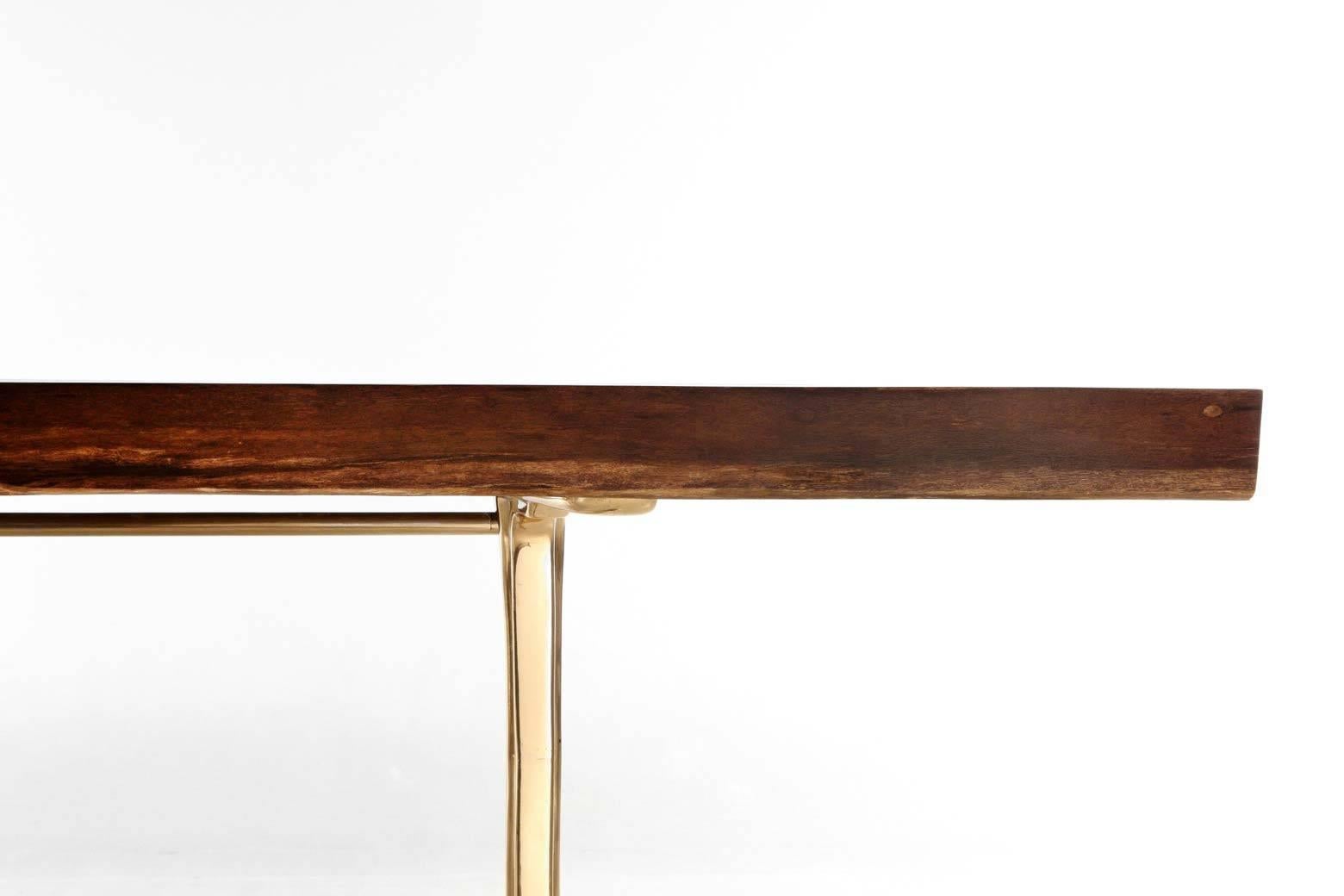 Minimalist High Console Table in Single Slab of Antique Hardwood Available by P. Tendercool For Sale